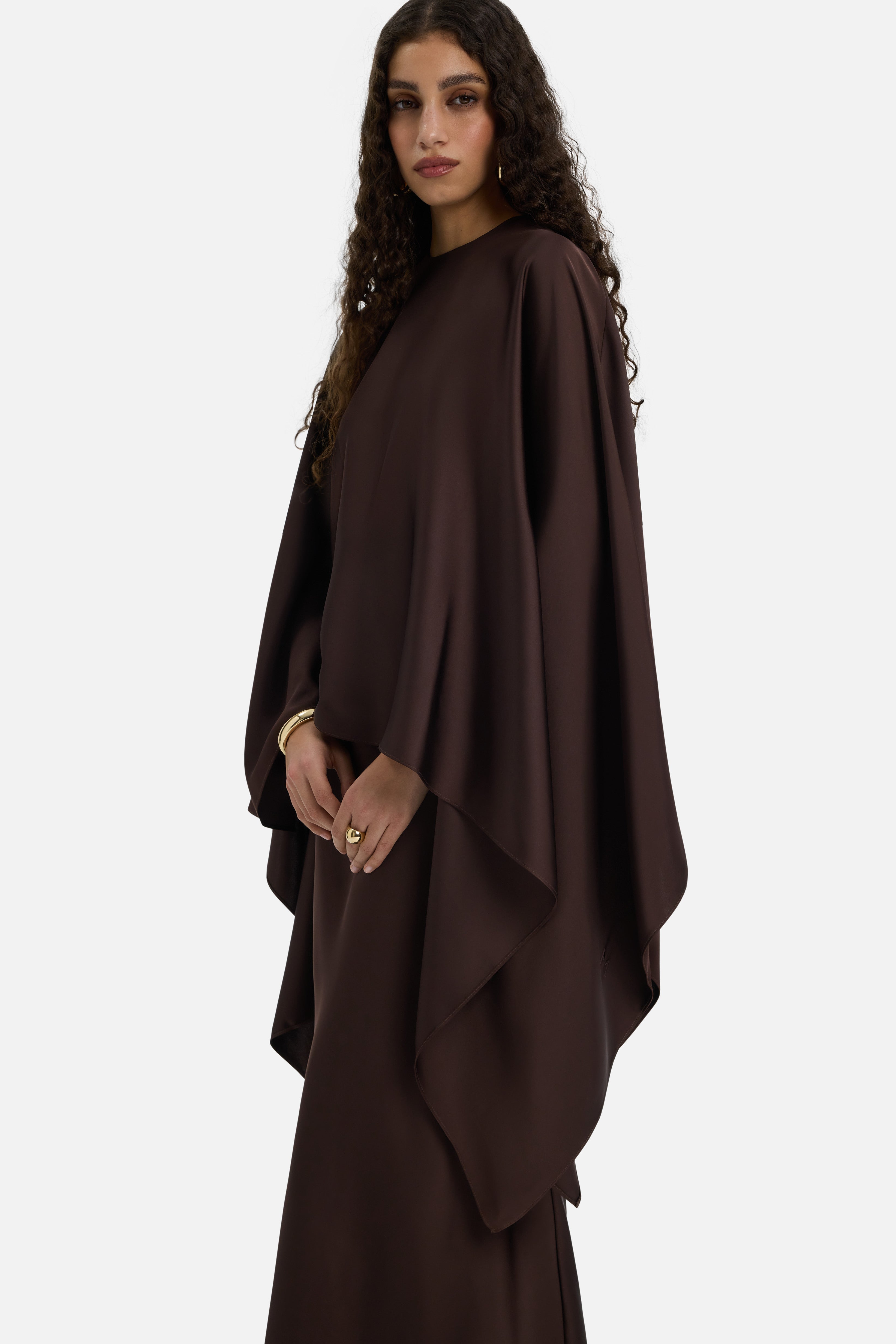Asymmetric Cape Blouse | Dark Brown
