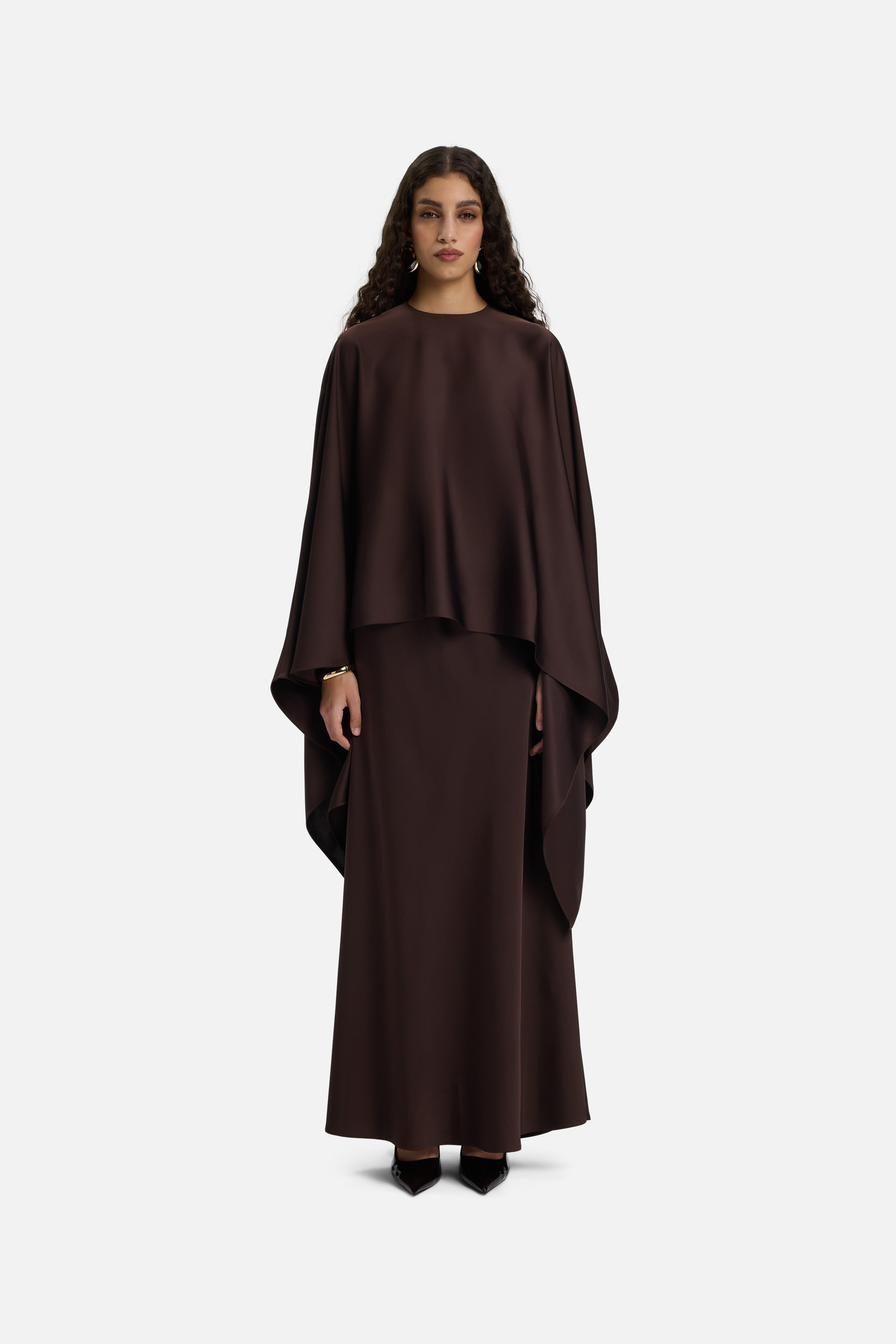 Asymmetric Cape Blouse | Dark Brown