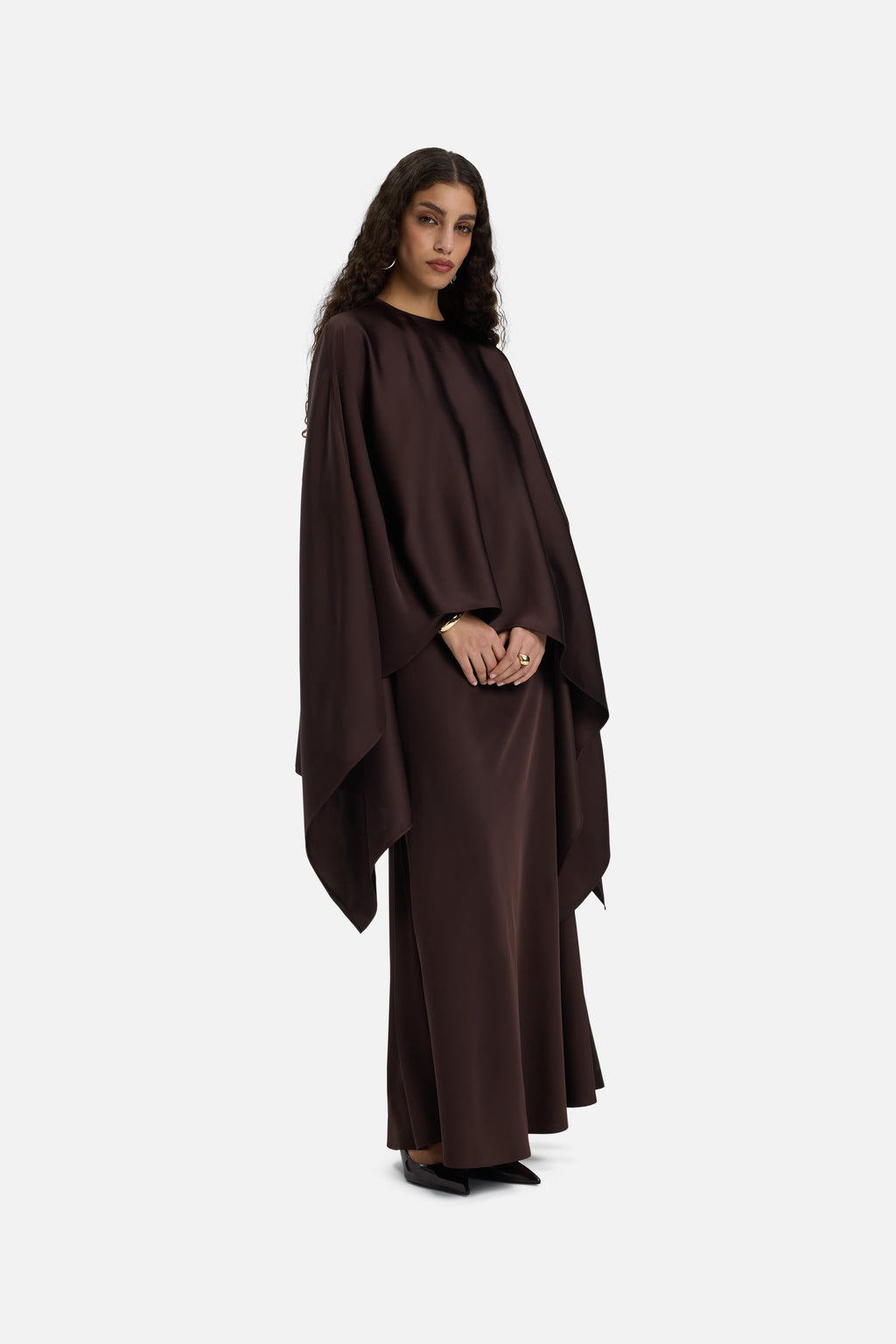 Asymmetric Cape Blouse | Dark Brown