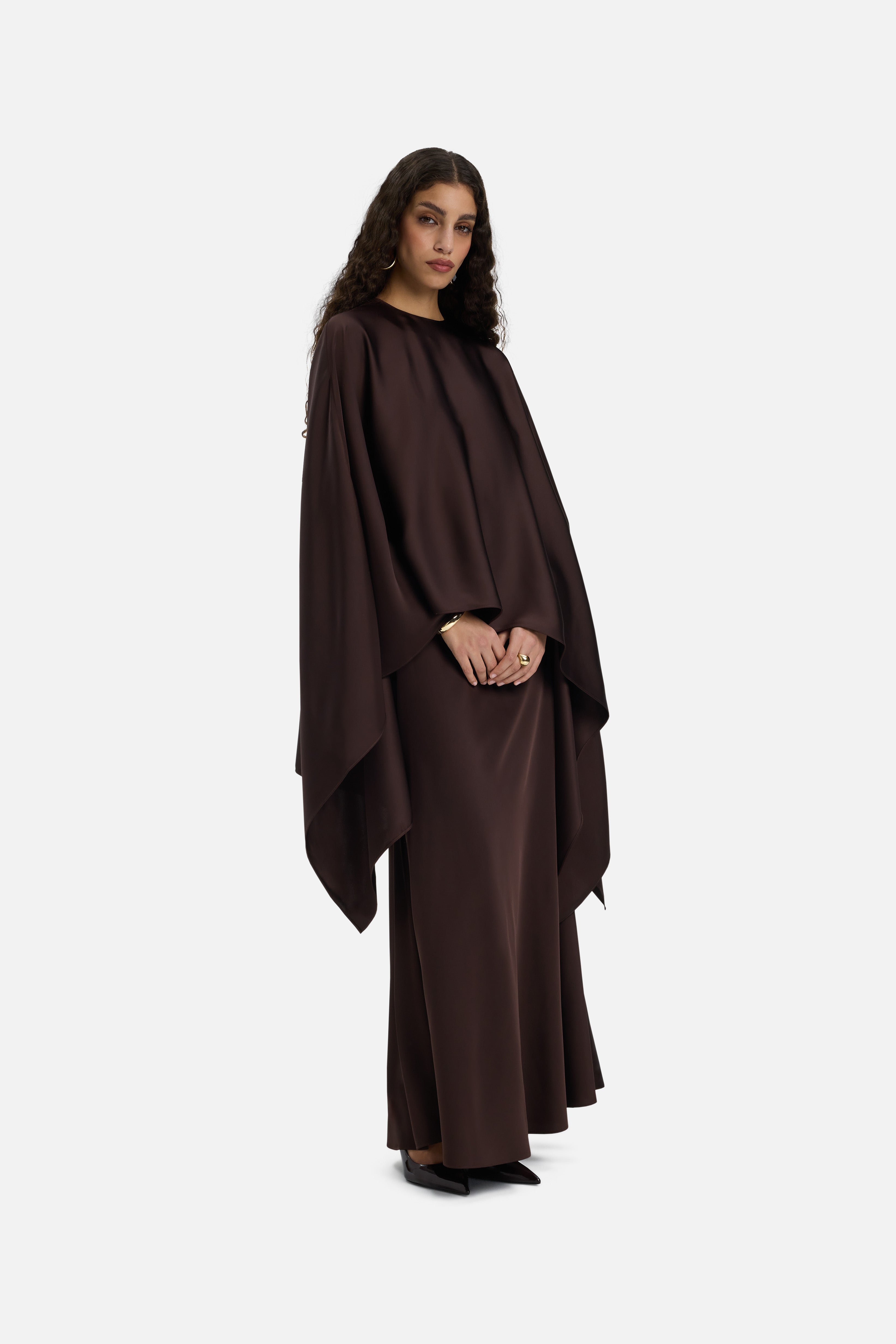 Asymmetric Cape Blouse | Dark Brown