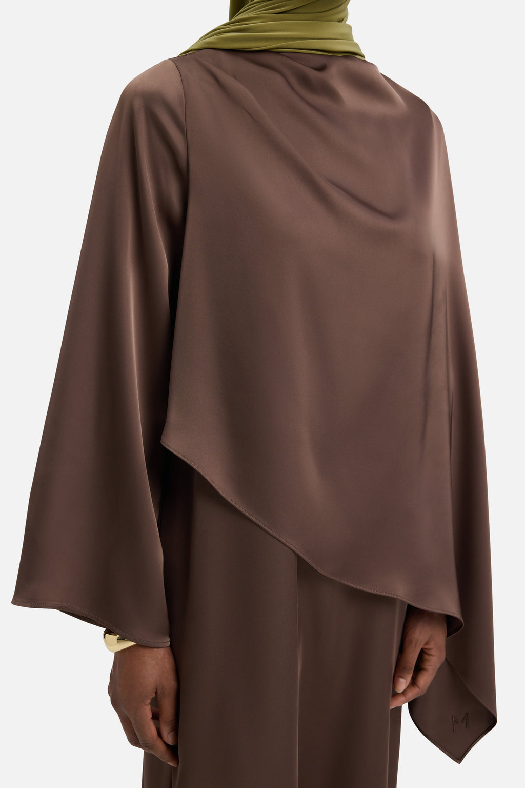 Asymmetric Cape Dress | Ash Brown
