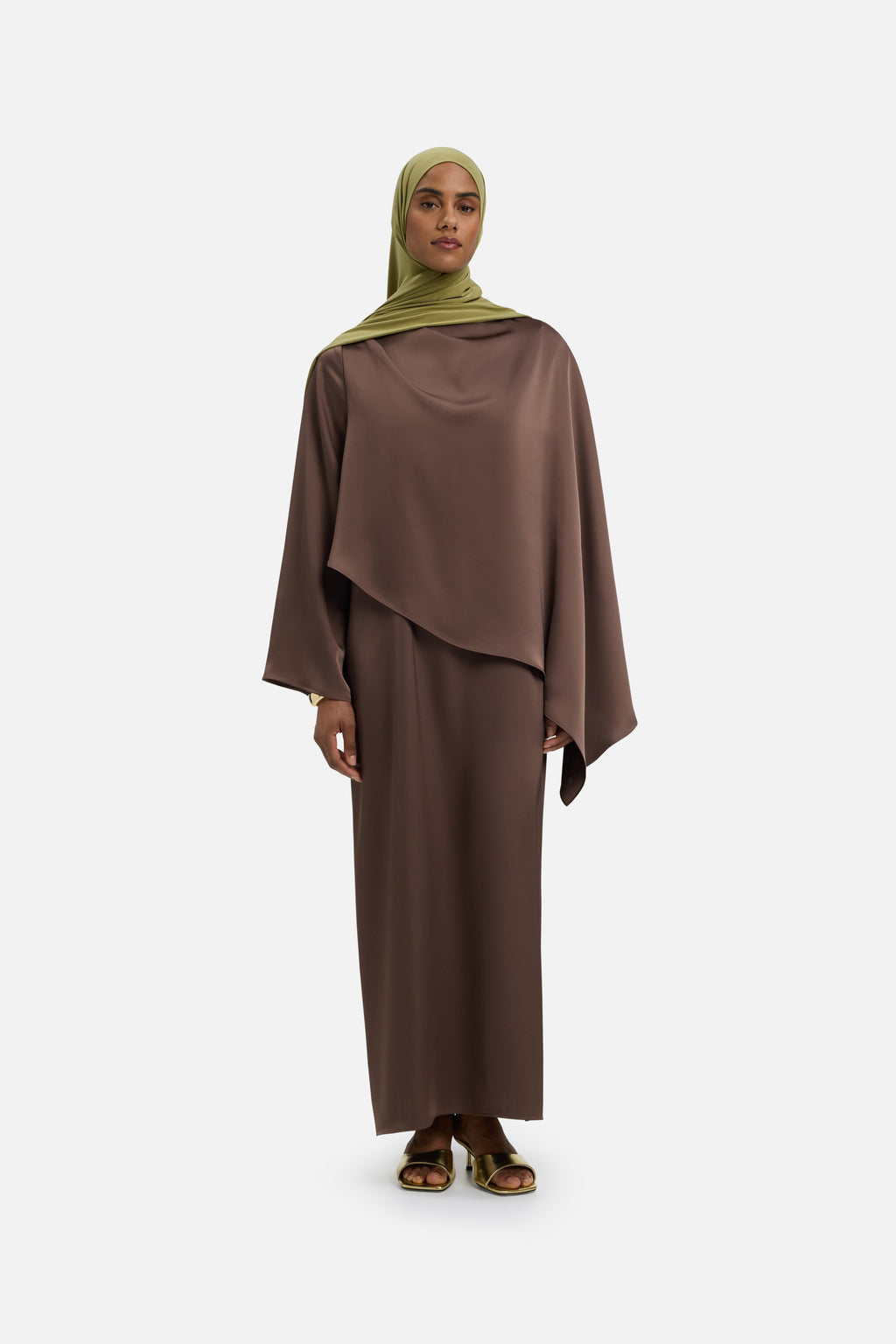 Asymmetric Cape Dress | Ash Brown