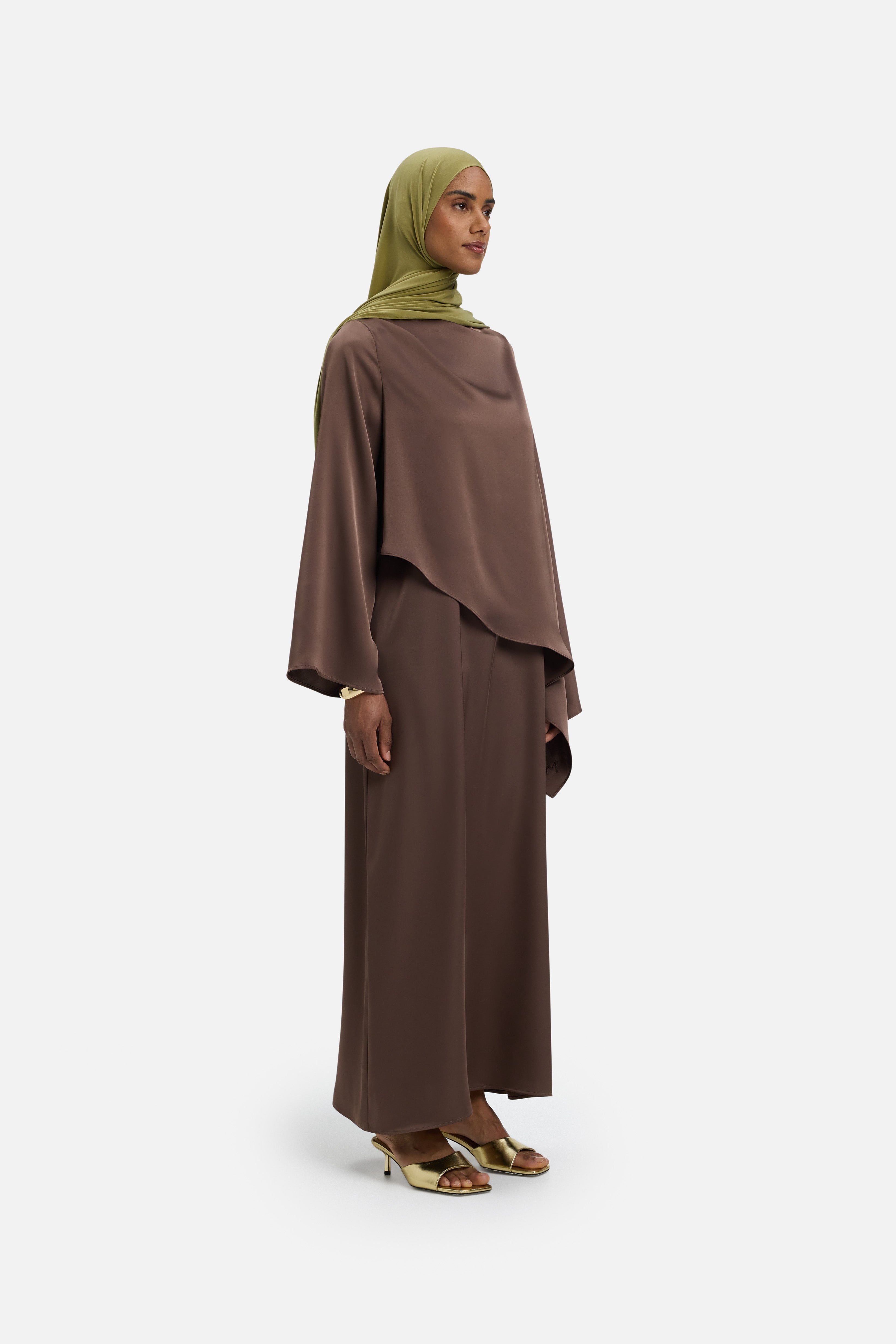 Asymmetric Cape Dress | Ash Brown