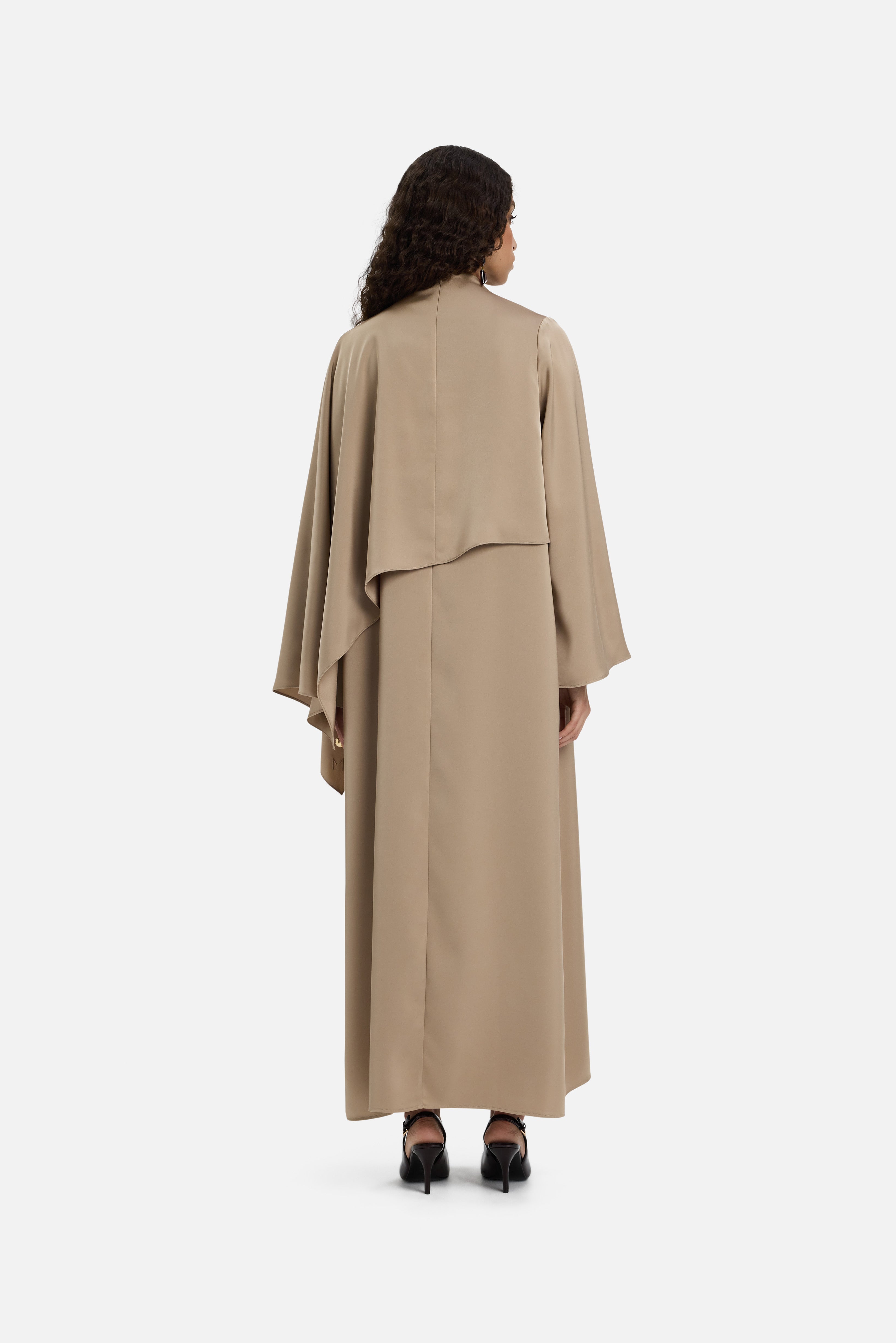 Asymmetric Cape Dress | Mocha