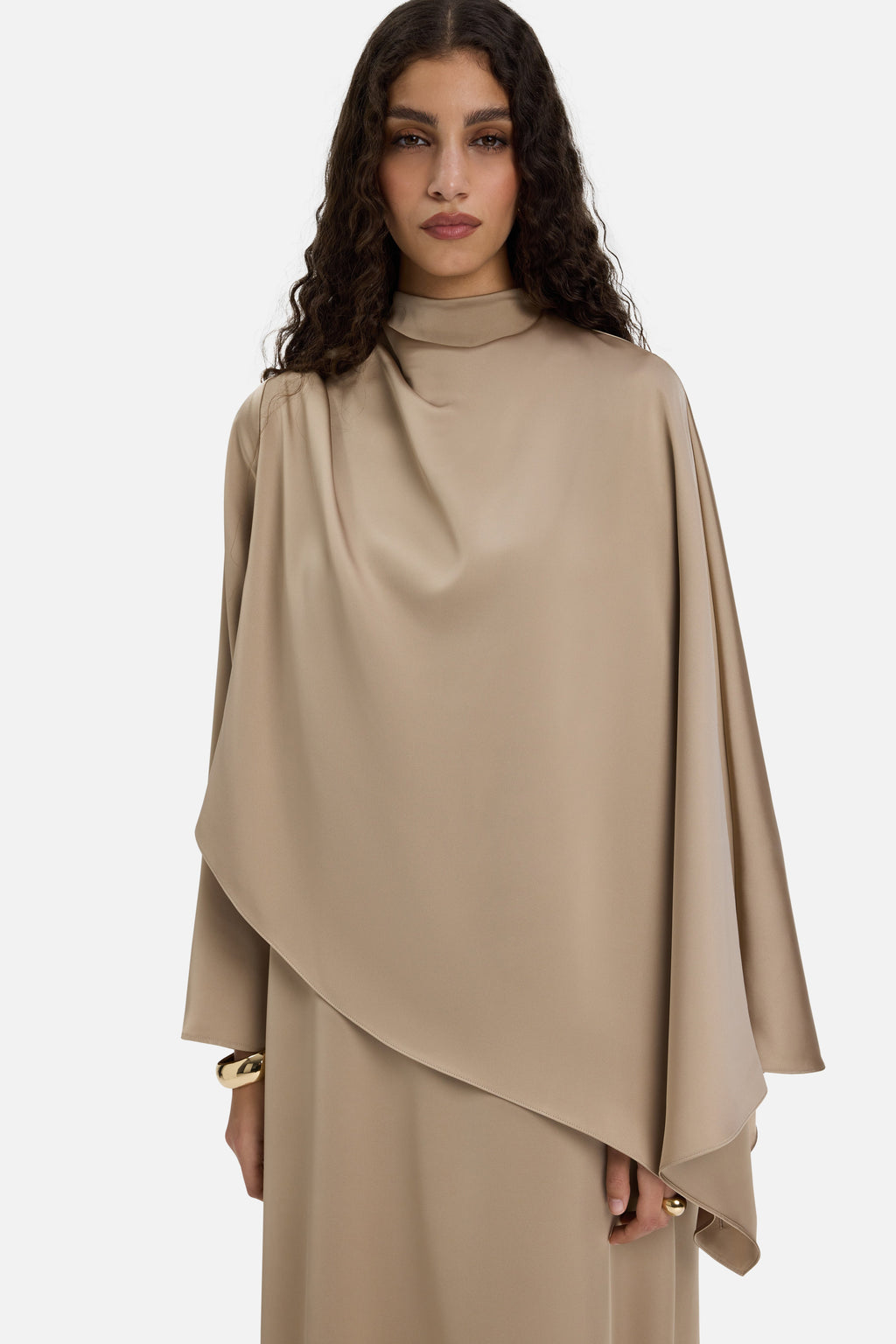 Asymmetric Cape Dress | Mocha