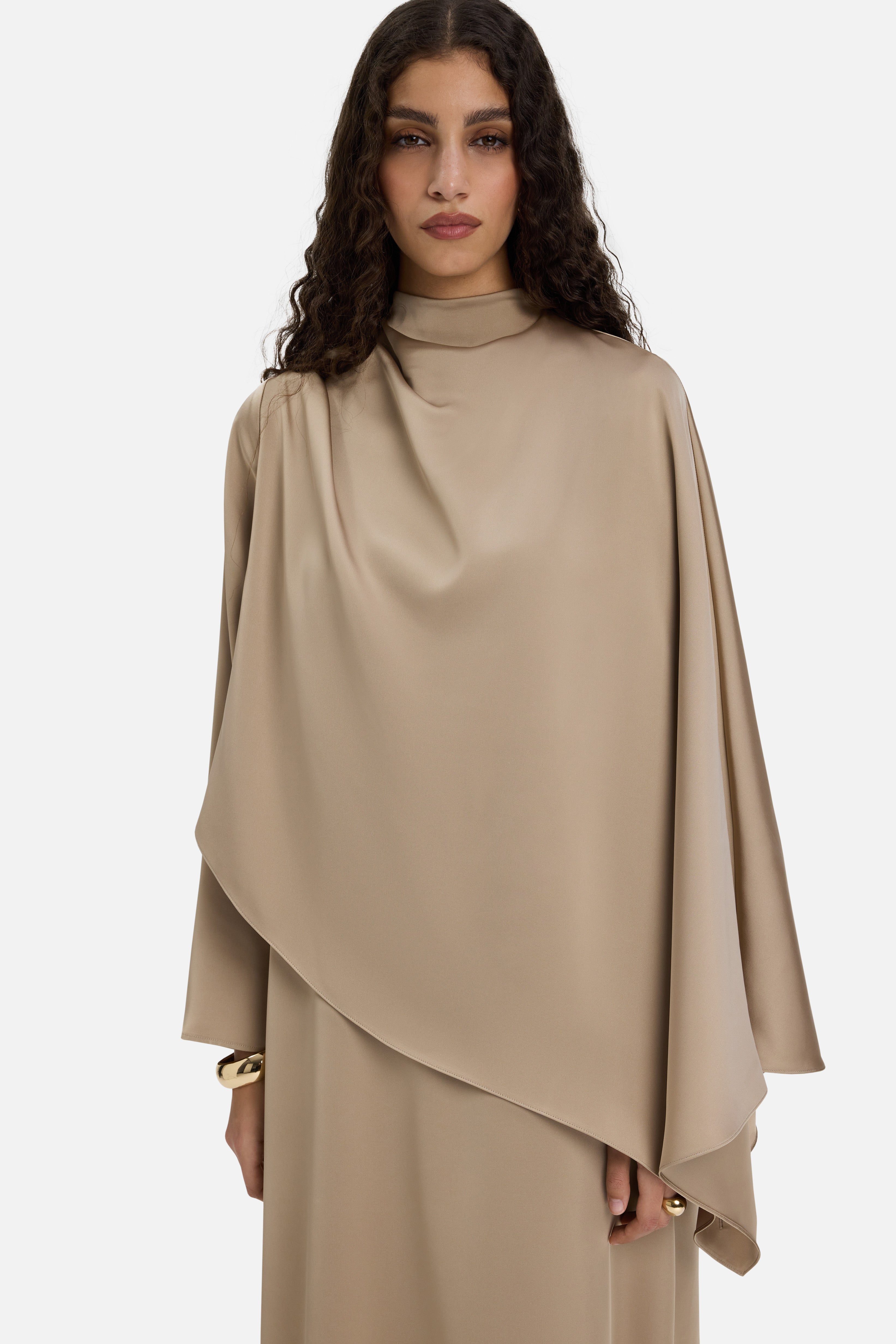 Asymmetric Cape Dress | Mocha