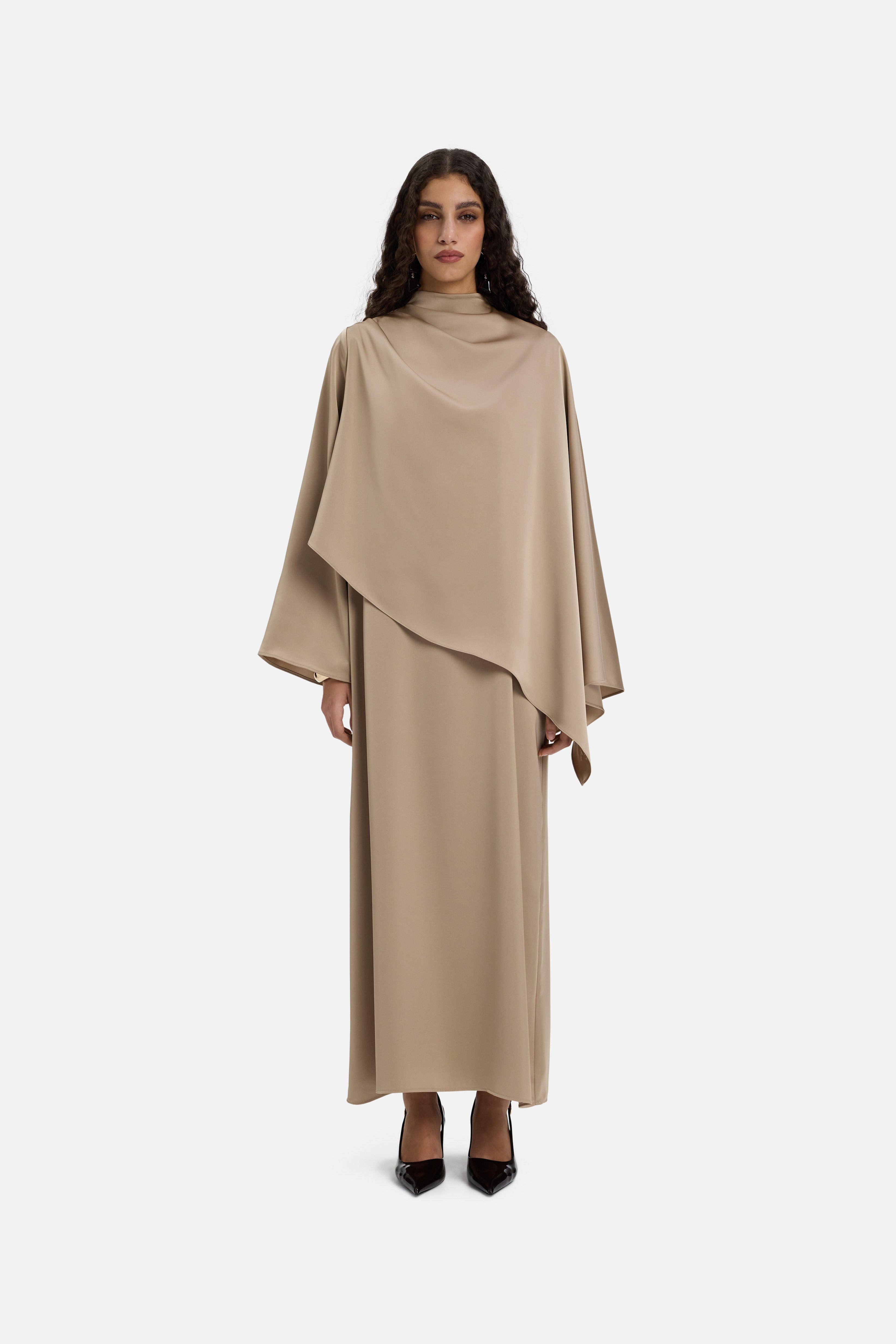 Asymmetric Cape Dress | Mocha