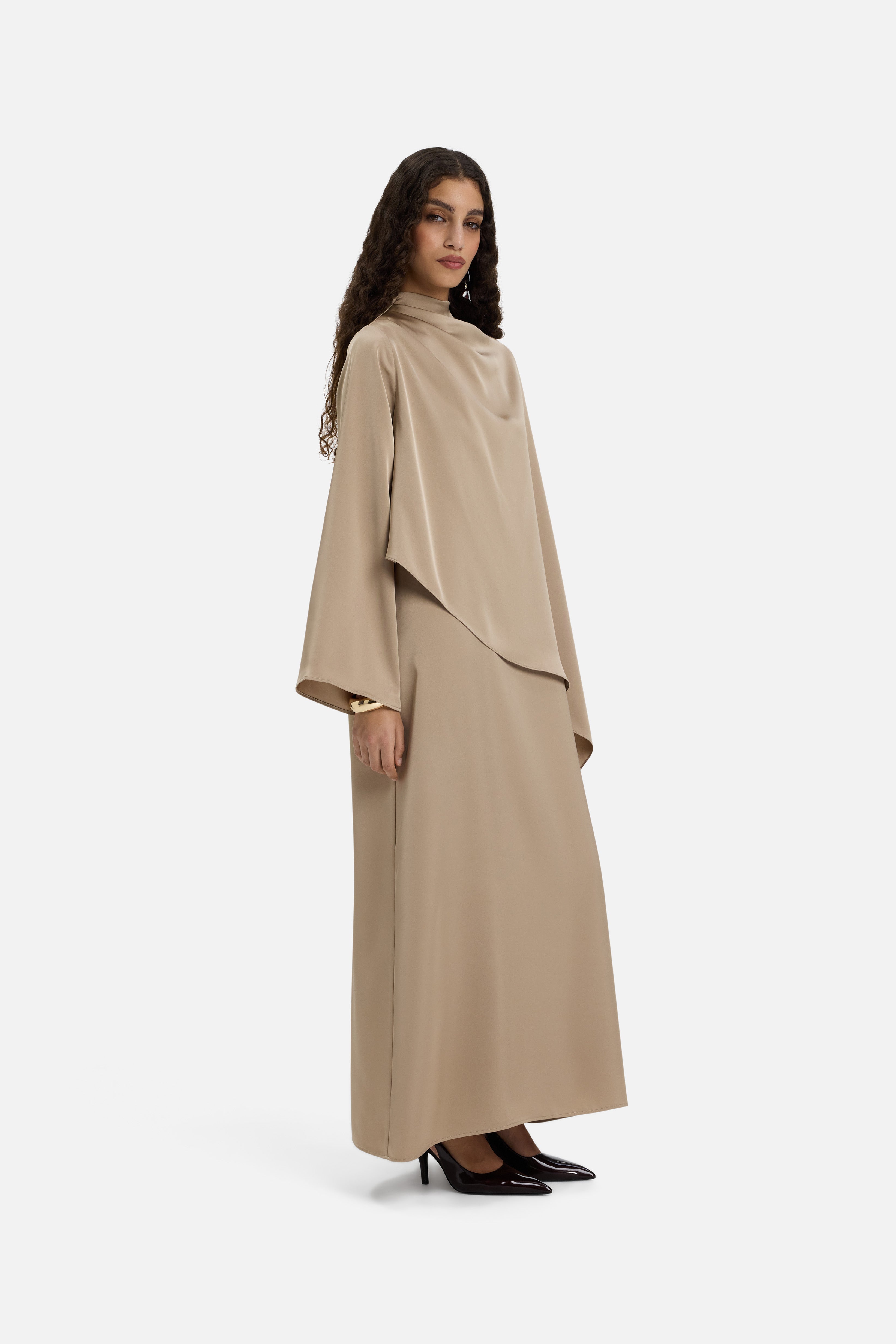 Asymmetric Cape Dress | Mocha