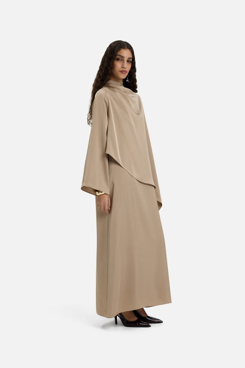 Asymmetric Cape Dress | Mocha