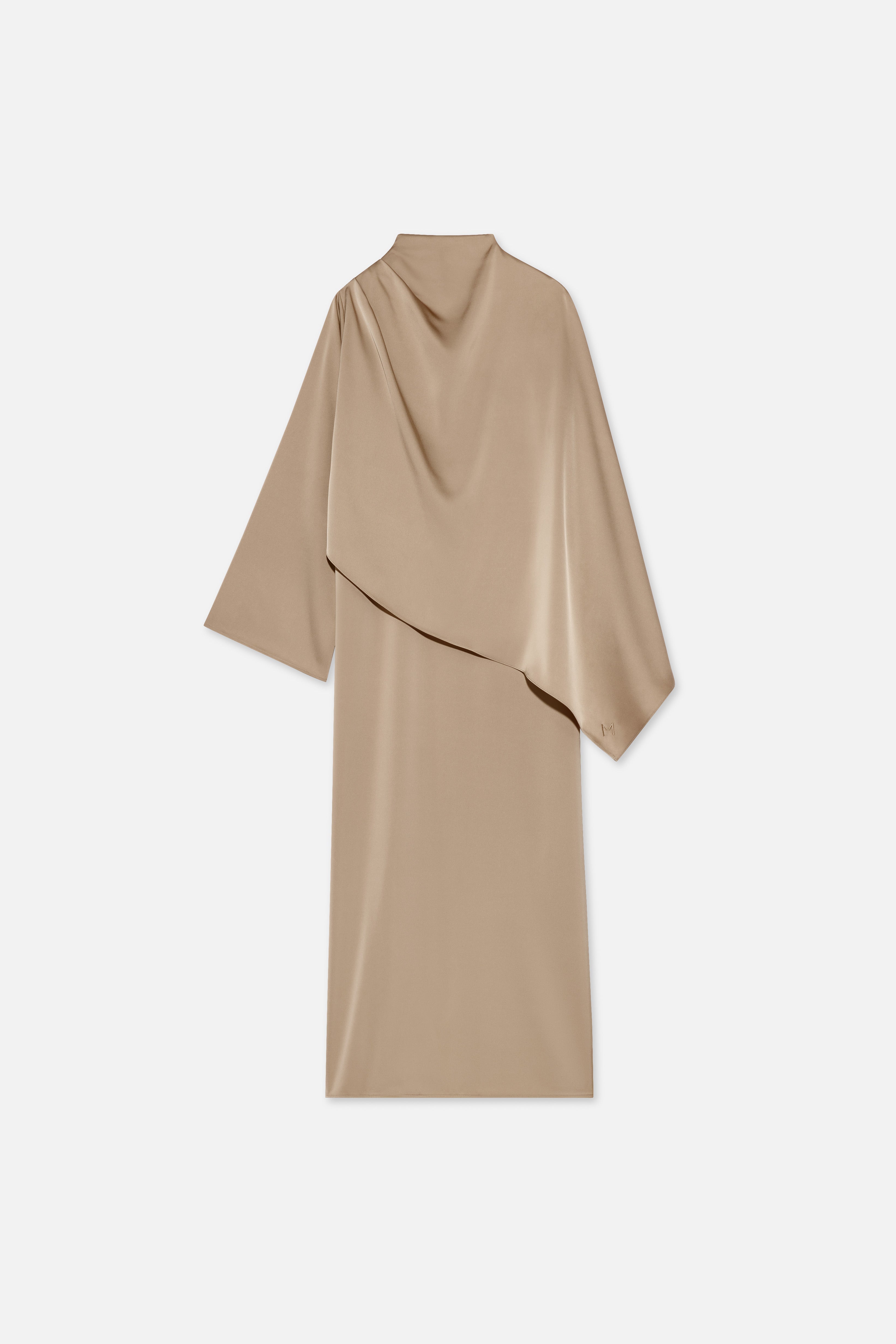 Asymmetric Cape Dress | Mocha