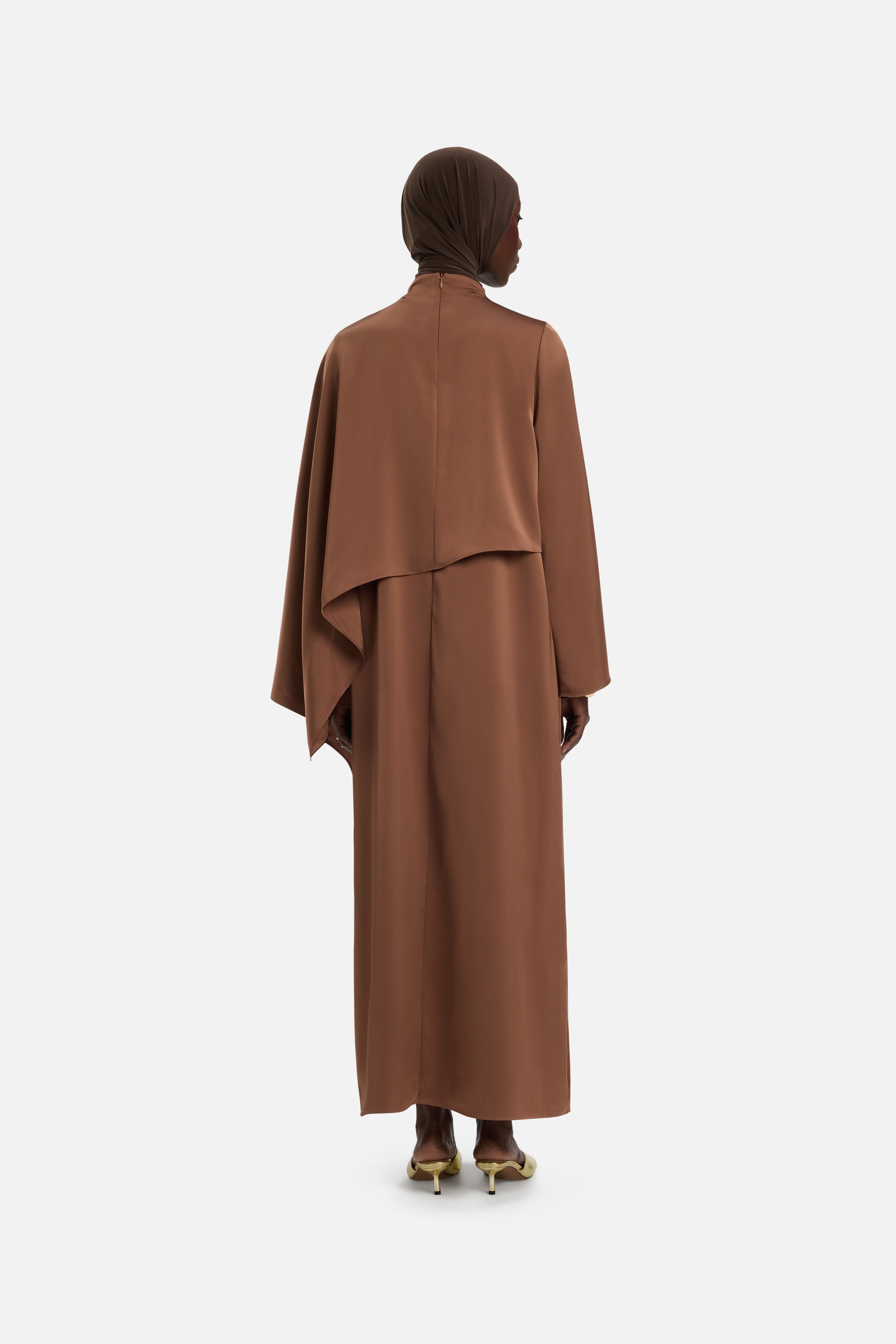 Asymmetric Cape Dress | Soft Bordeaux