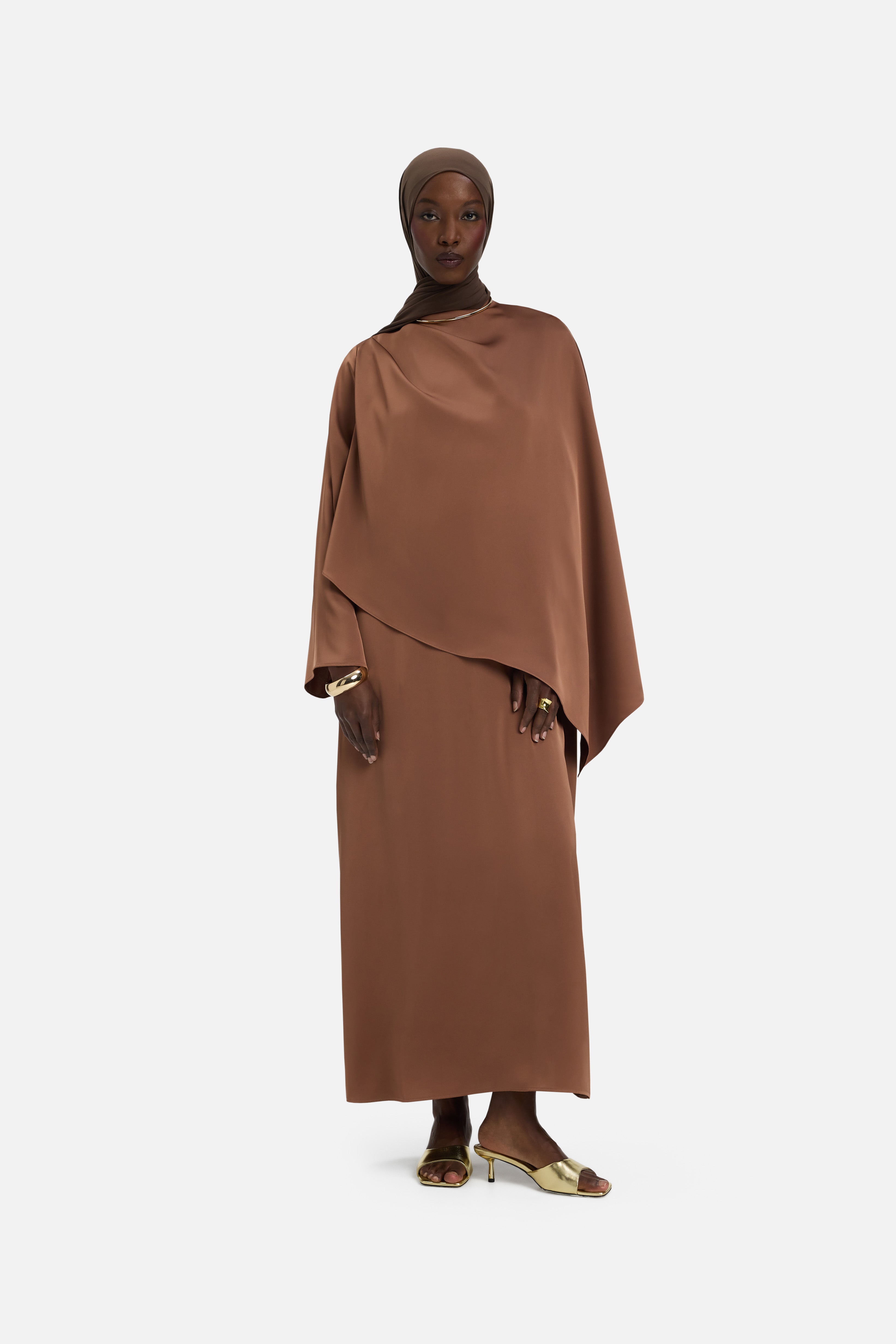 Asymmetric Cape Dress | Soft Bordeaux