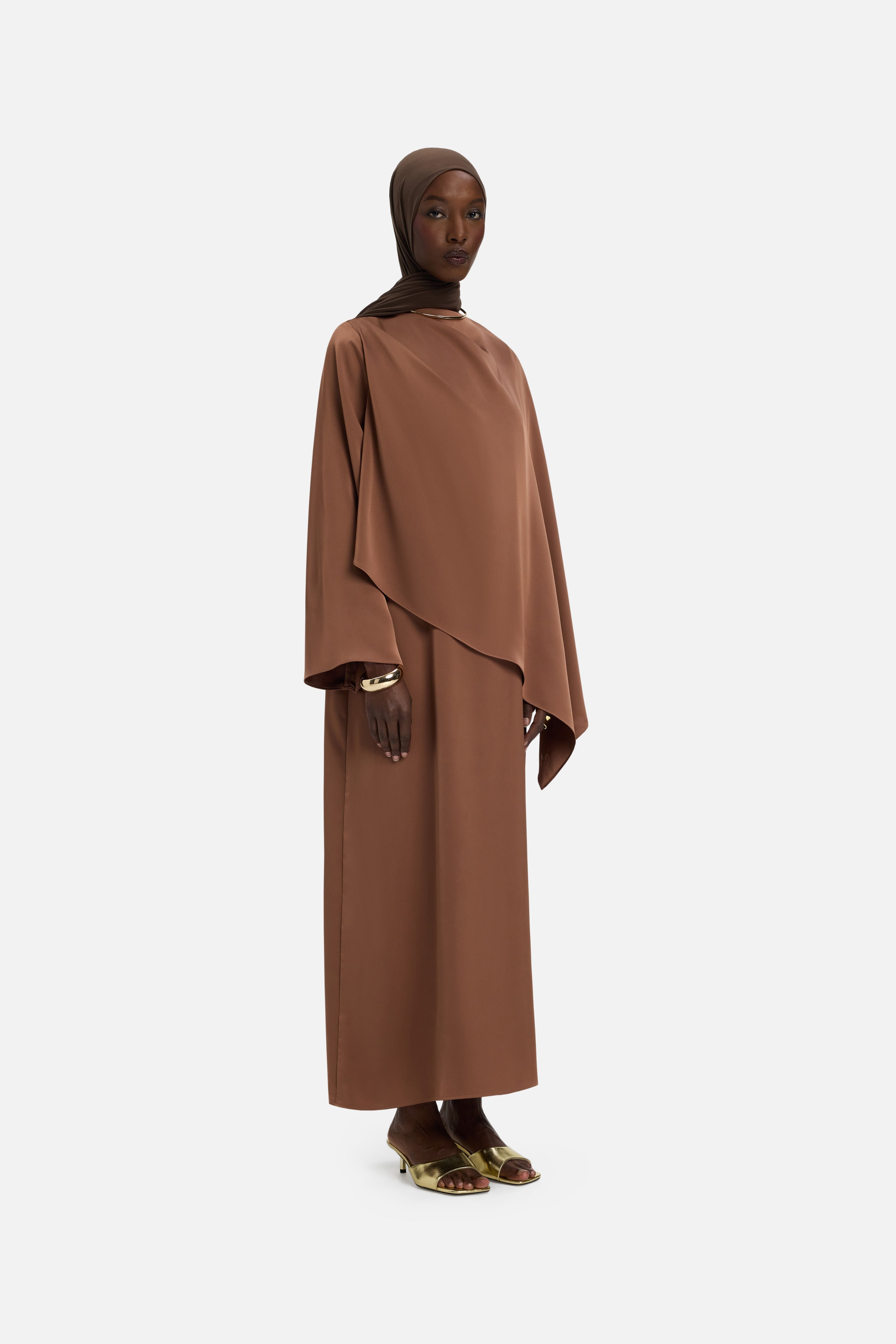 Asymmetric Cape Dress | Soft Bordeaux