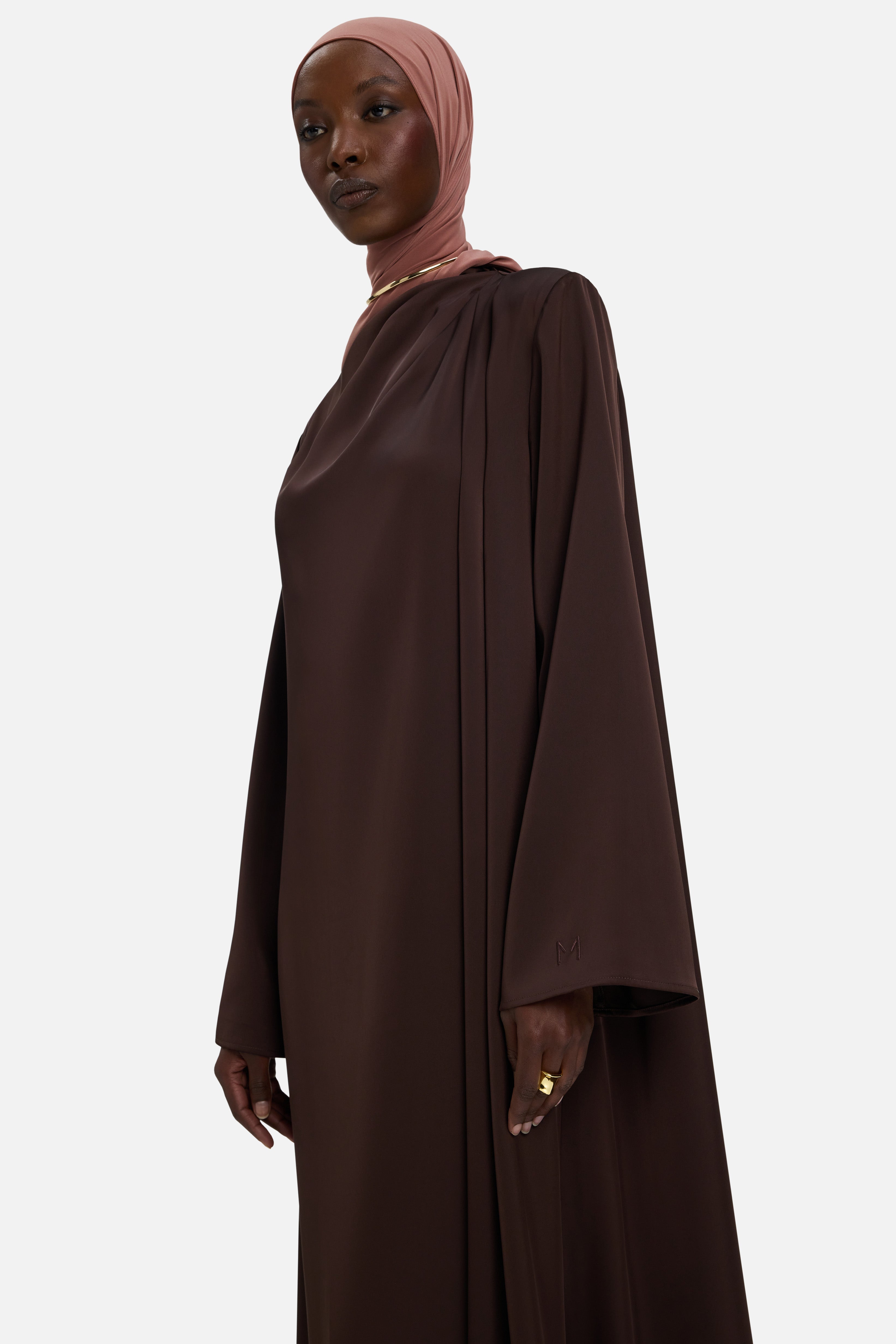 Asymmetric Drape Dress Short | Dark Brown