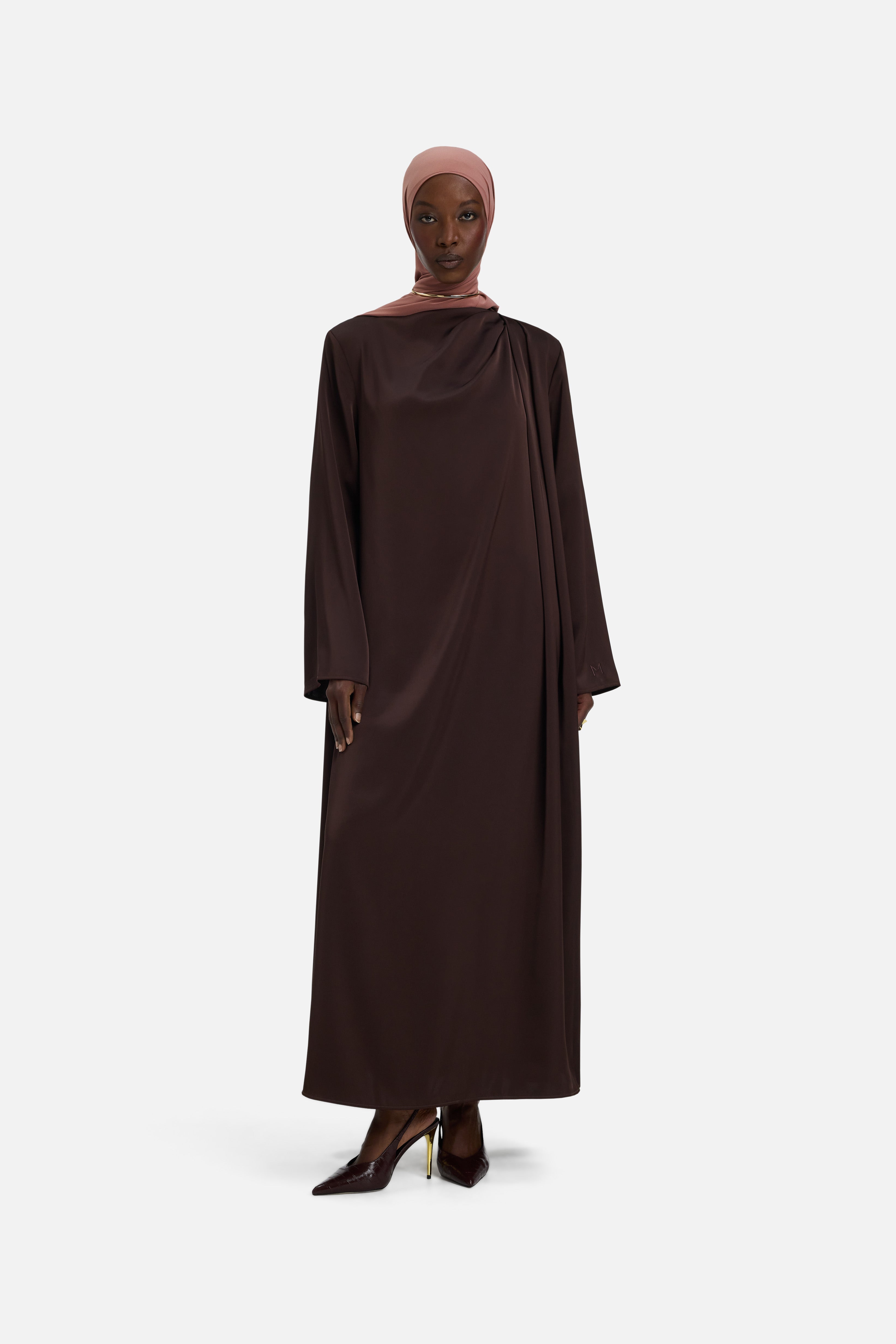 Asymmetric Drape Dress Short | Dark Brown