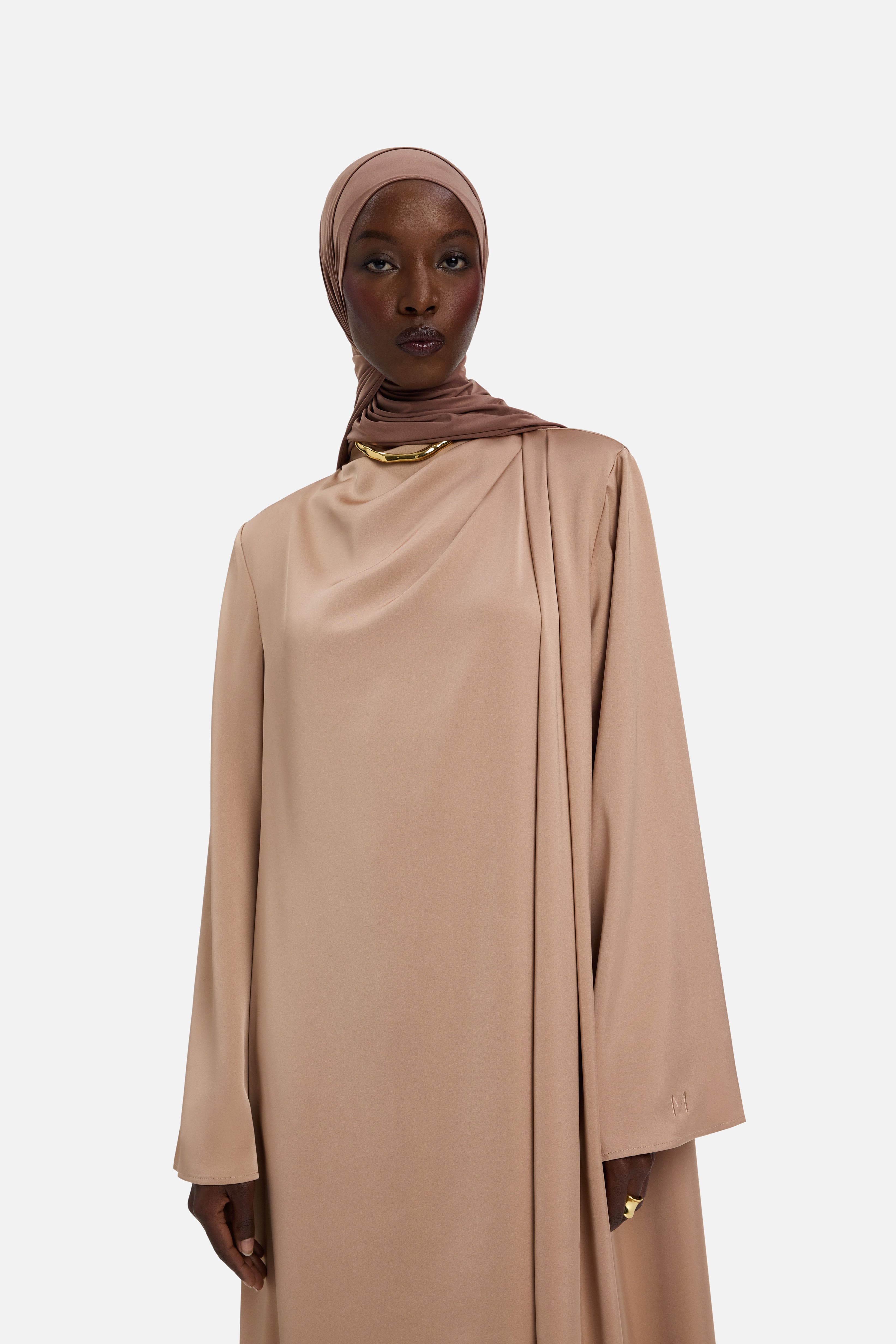 Asymmetric Drape Dress Regular | Nougat