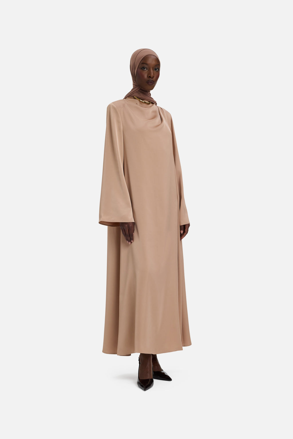 Asymmetric Drape Dress Regular | Nougat
