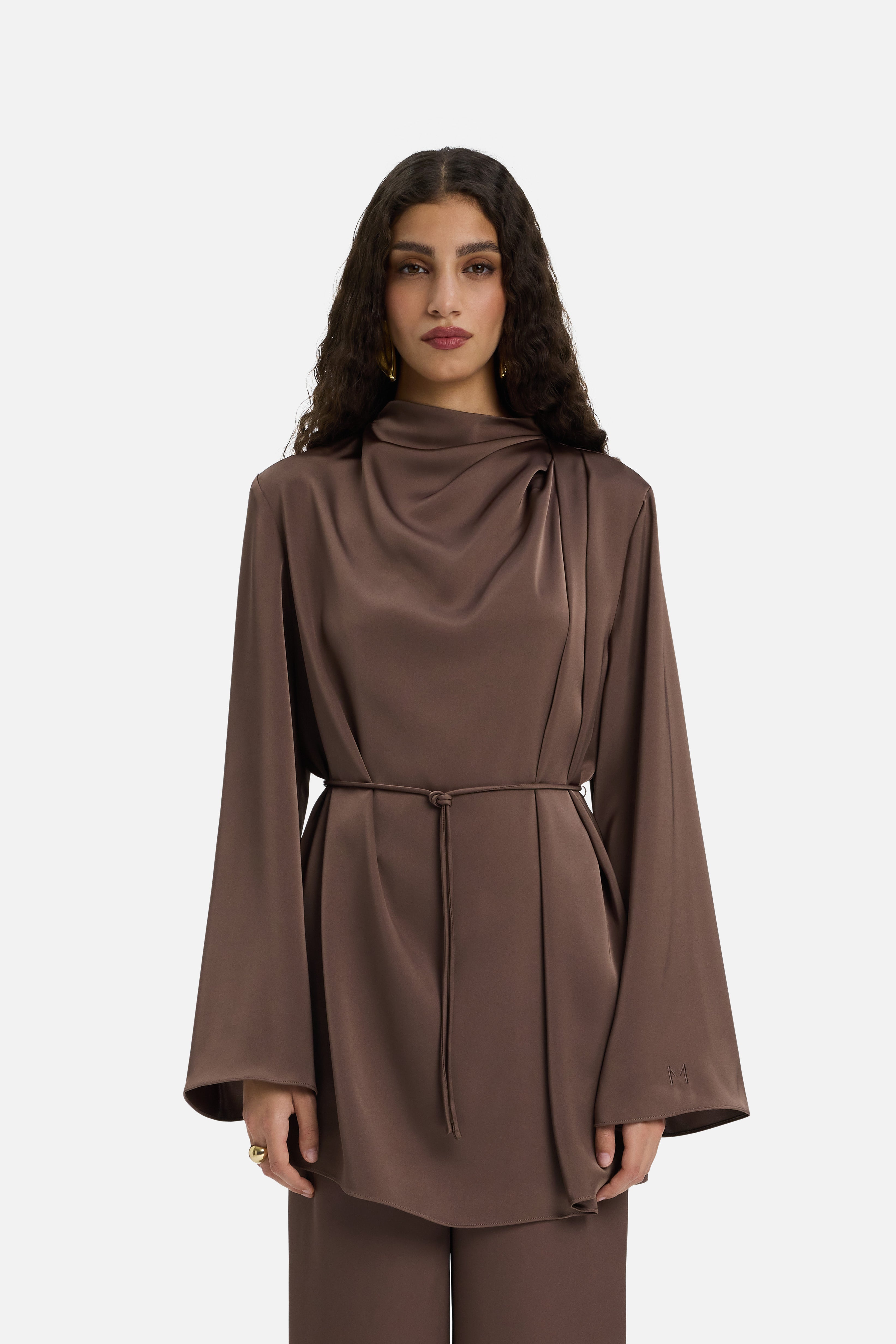 Asymmetric Pleat Blouse | Ash Brown