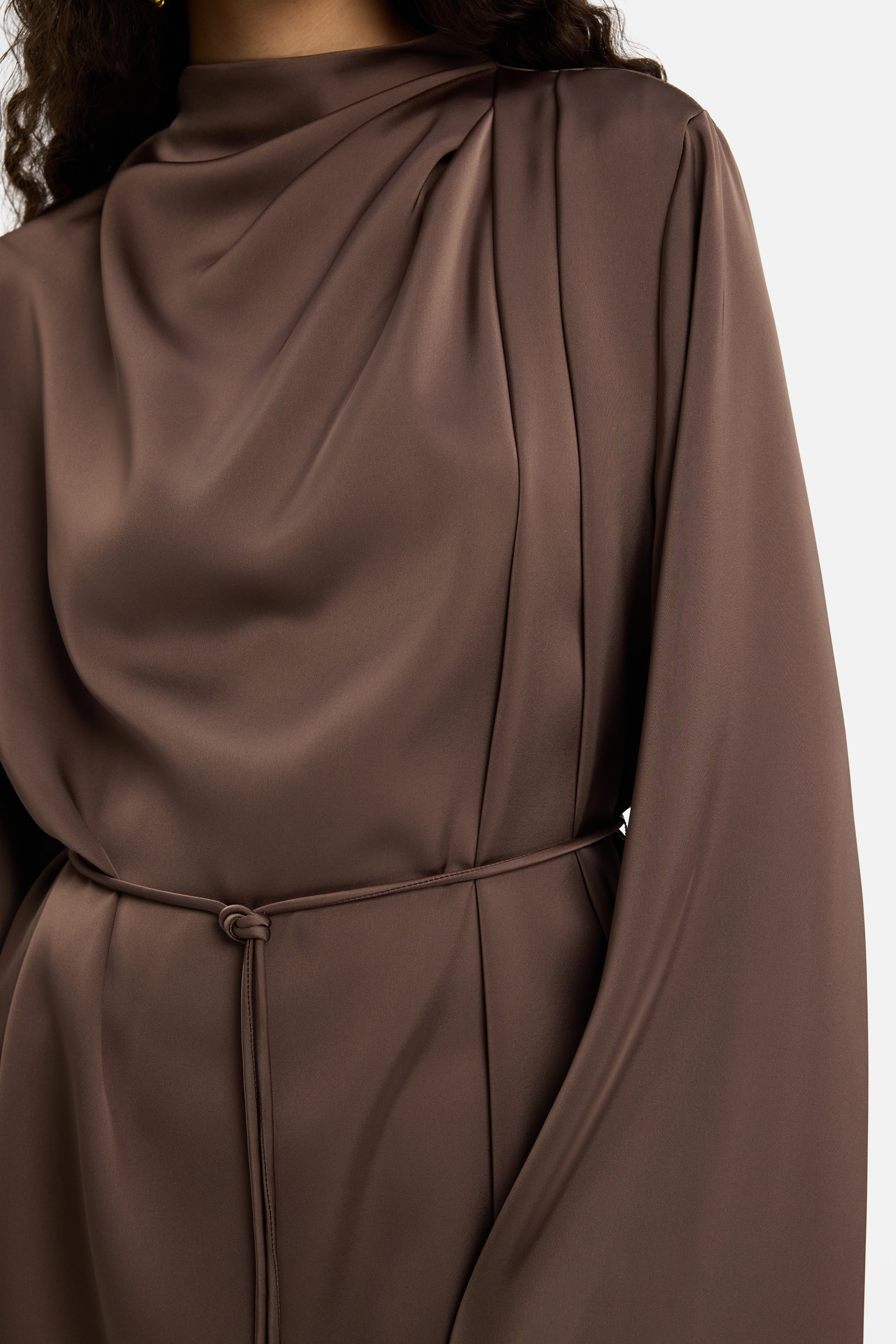 Asymmetric Pleat Blouse | Ash Brown