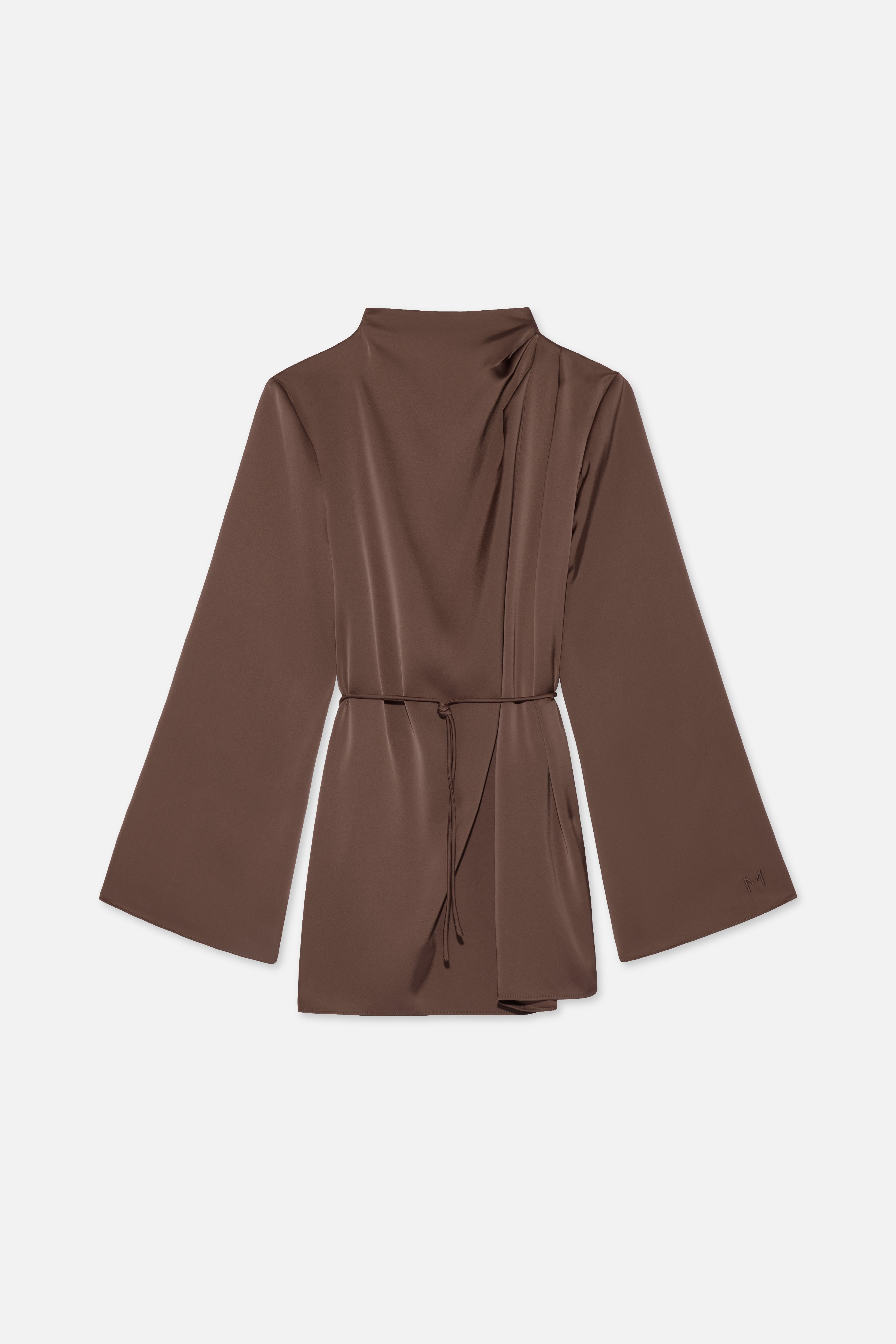 Asymmetric Pleat Blouse | Ash Brown