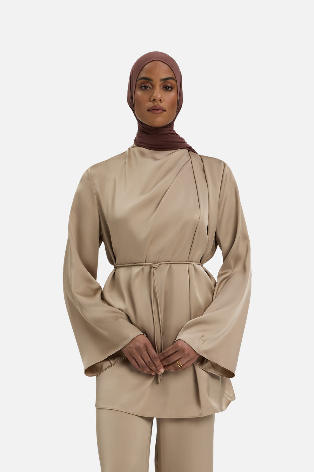 Asymmetric Pleat Blouse | Mocha