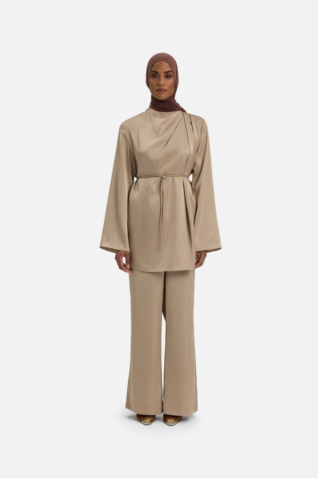 Asymmetric Pleat Blouse | Mocha