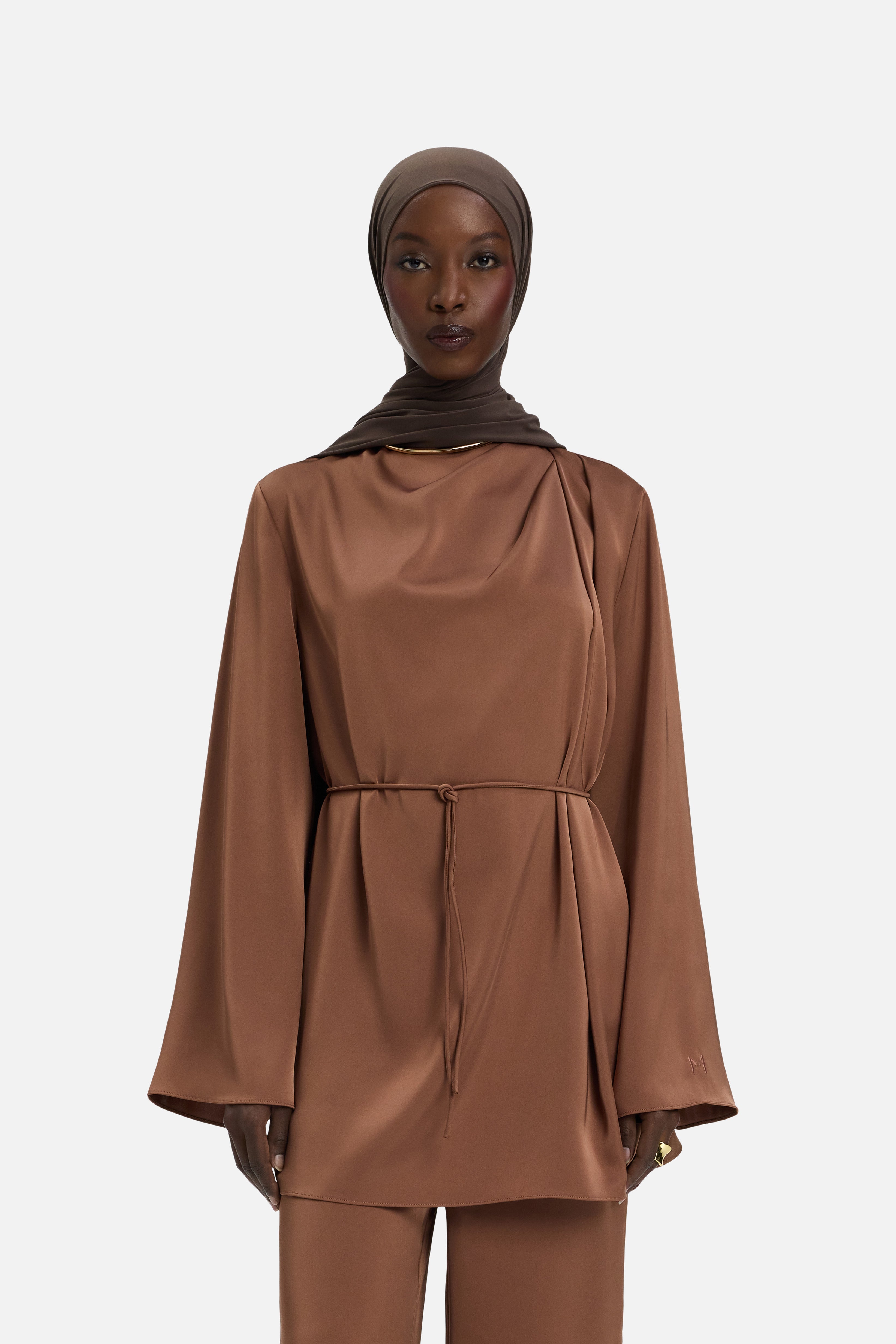 Asymmetric Pleat Blouse | Soft Bordeaux