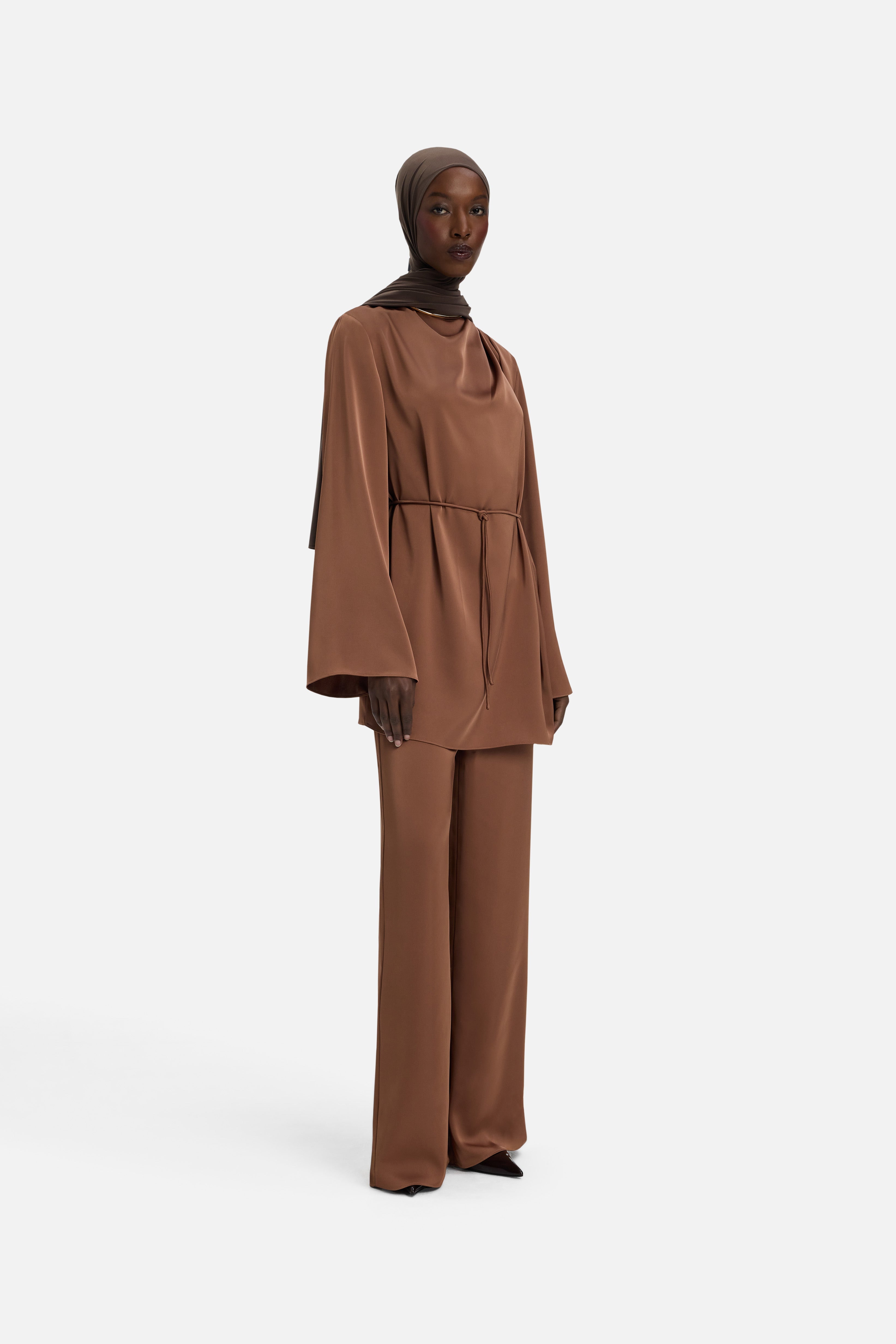 Asymmetric Pleat Blouse | Soft Bordeaux