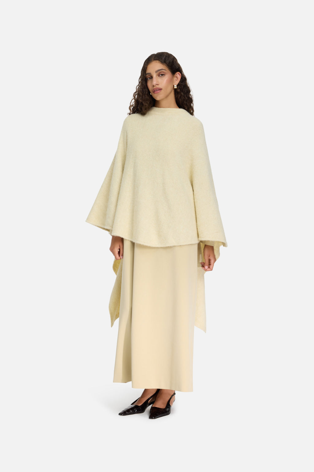 Brushed Knit Poncho | Cloud White