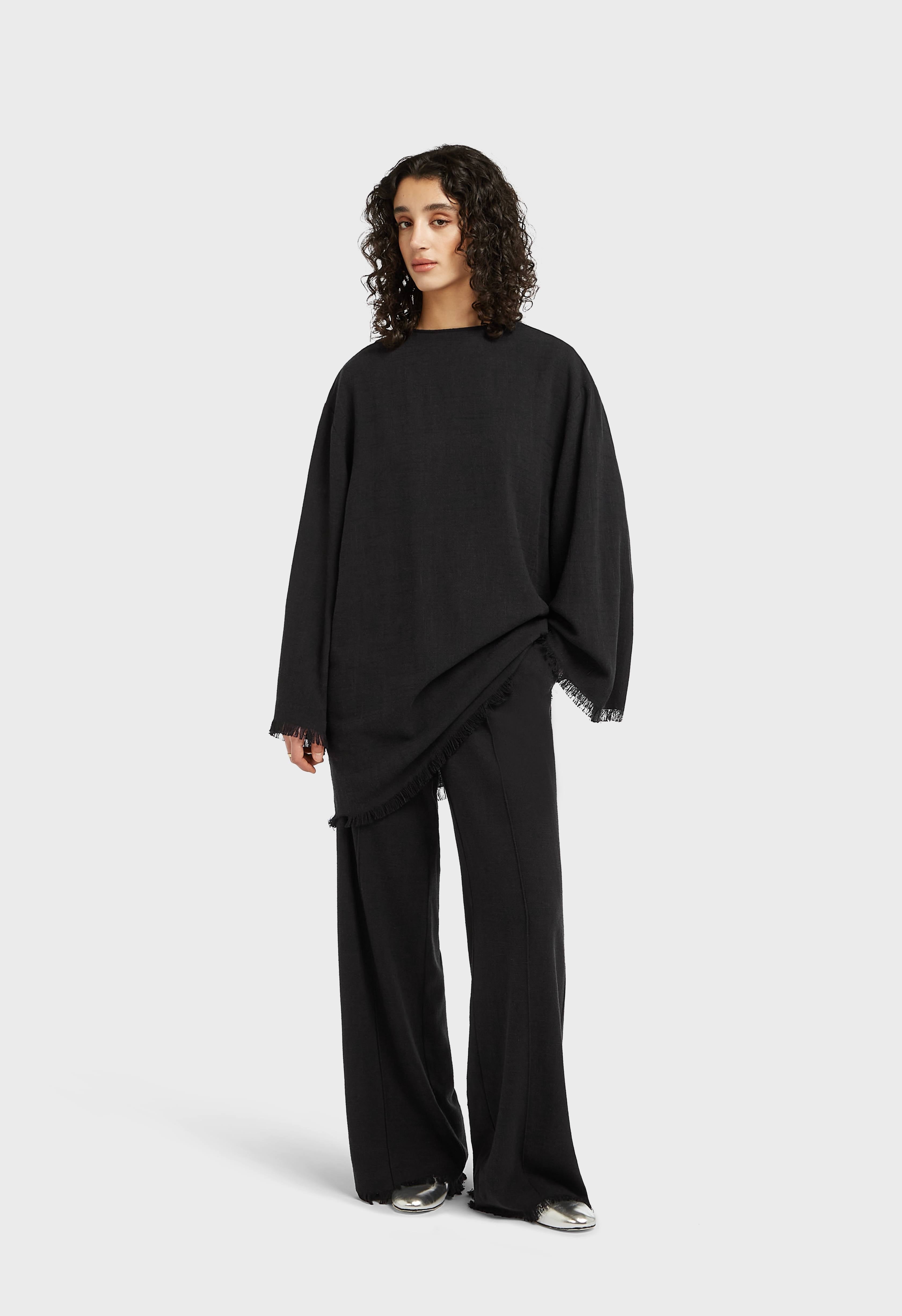 Frayed Hem Pants | Black