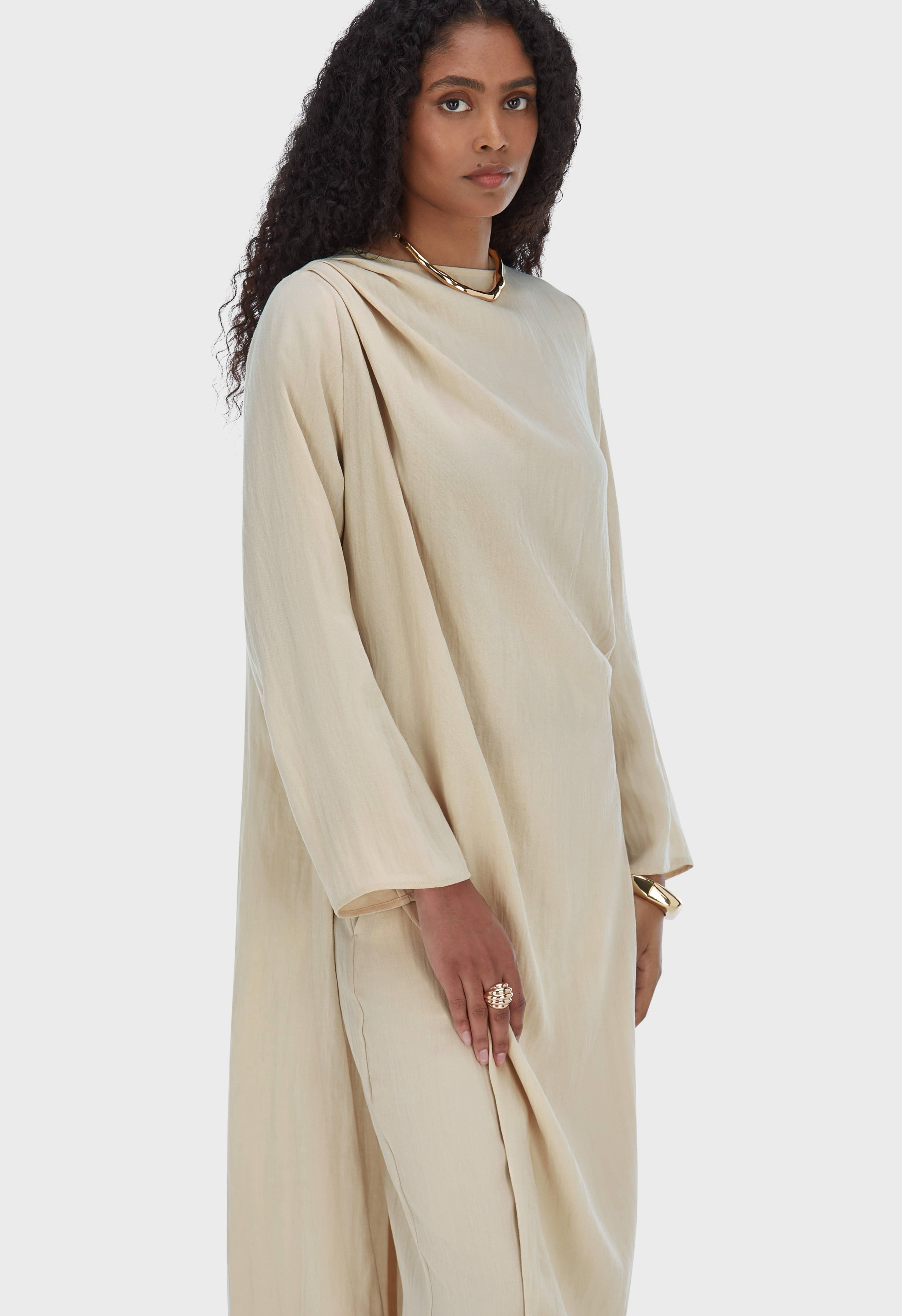 Asymmetric Pleated Tunic | Sand