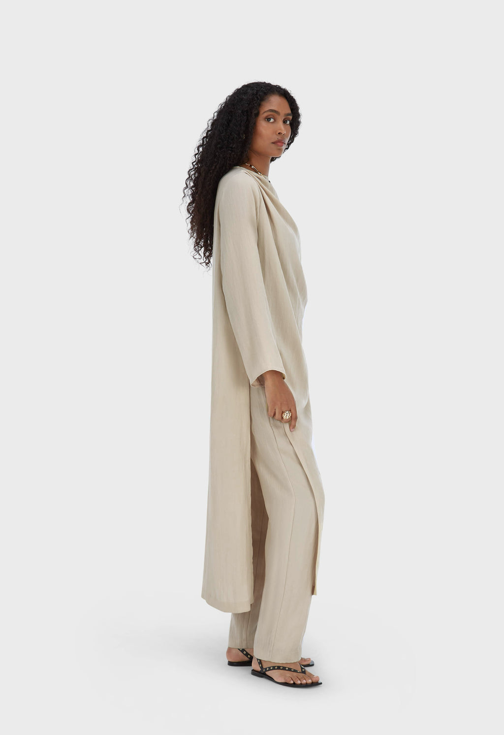 Asymmetric Pleated Tunic | Sand