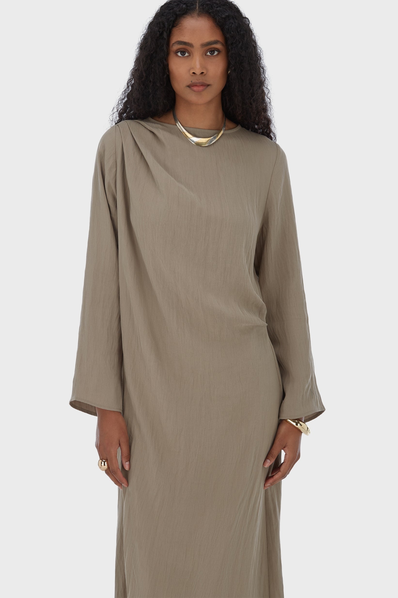 Asymmetric Pleated Tunic | Taupe