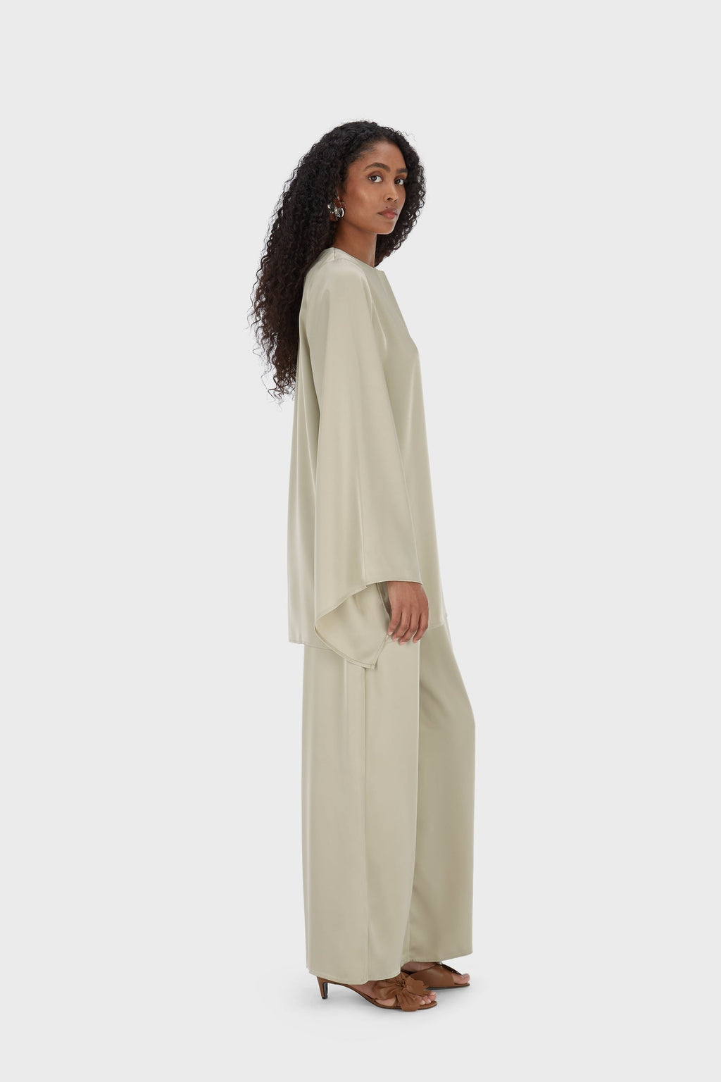 Satin Cape Top | Moss Gray