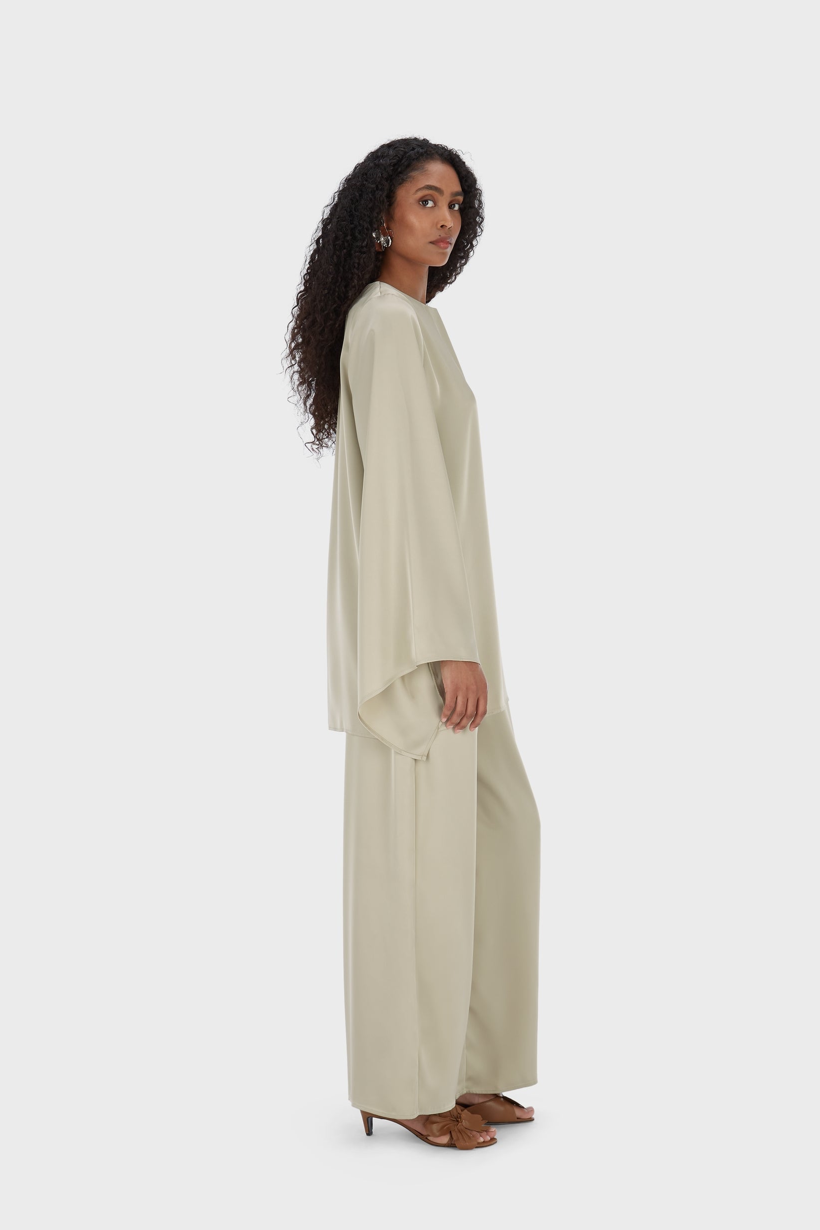 Satin Cape Top | Moss Gray