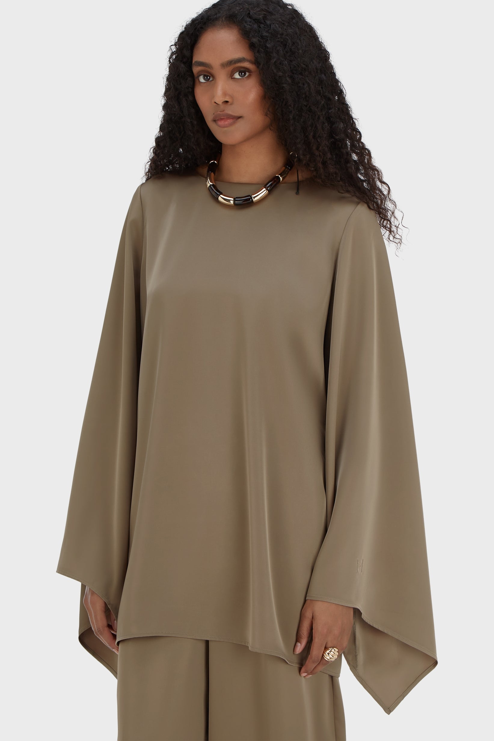 Satin Cape Top | Taupe