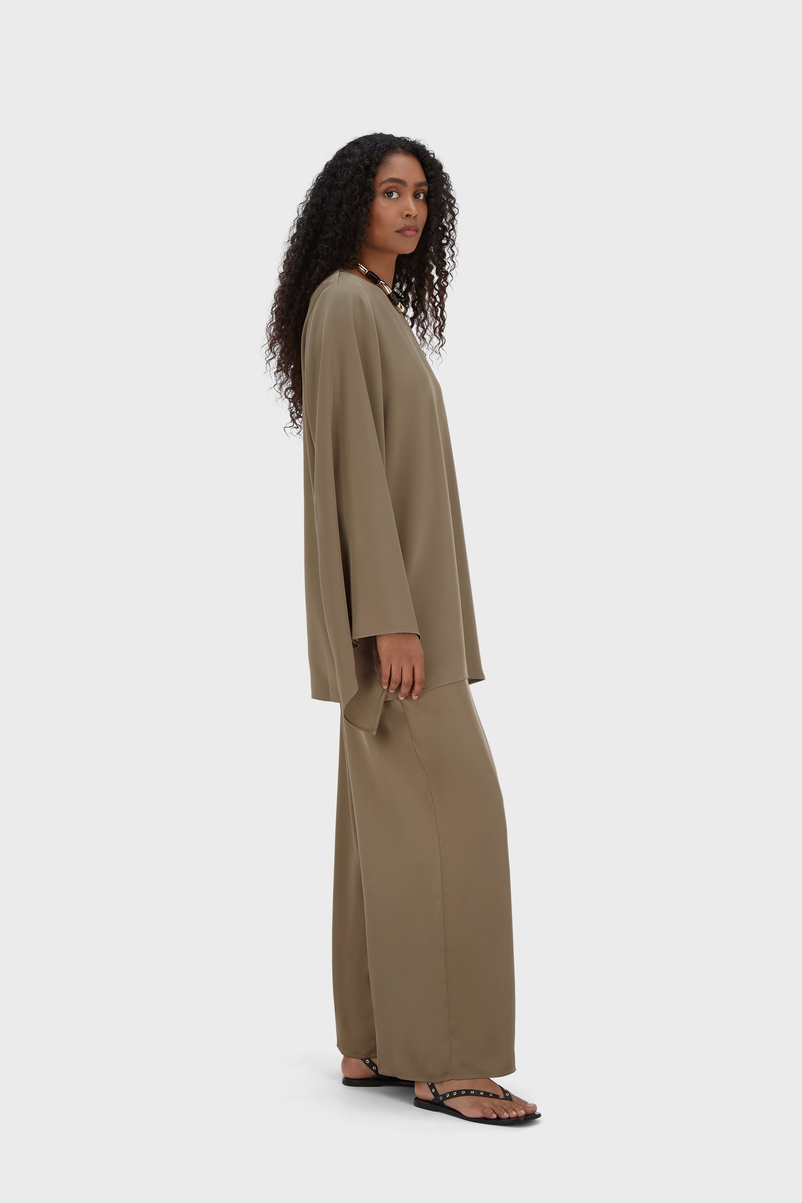 Satin Cape Top | Taupe