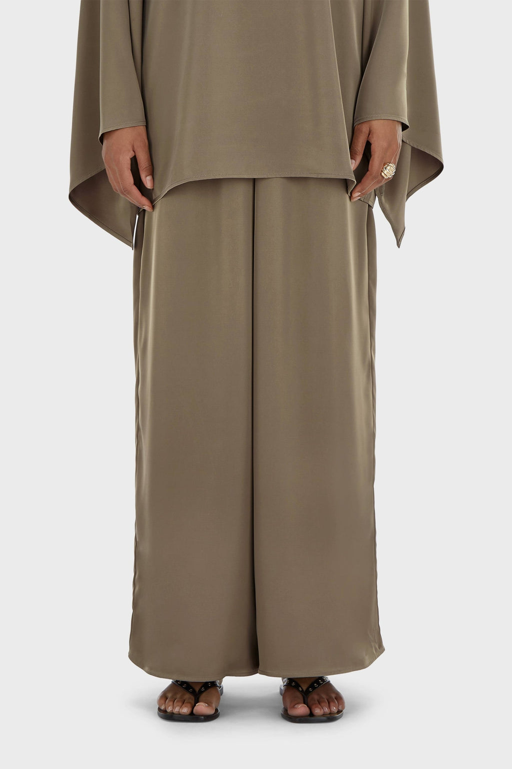 Satin Wide Leg Pants | Taupe