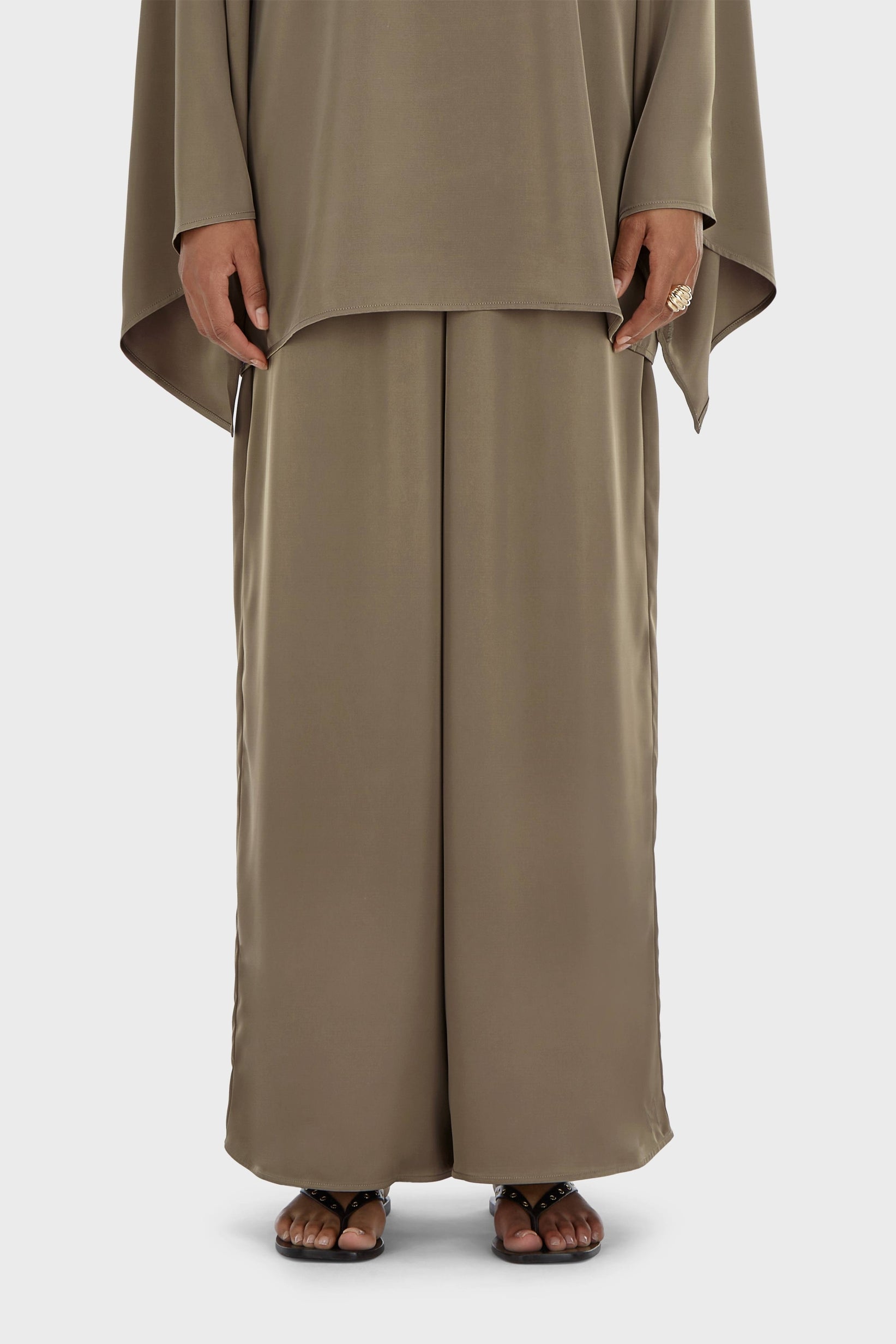 Satin Wide Leg Pants | Taupe