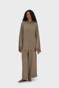 Satin Wide Leg Pants | Taupe