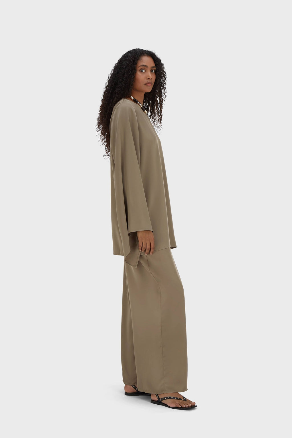 Satin Wide Leg Pants | Taupe