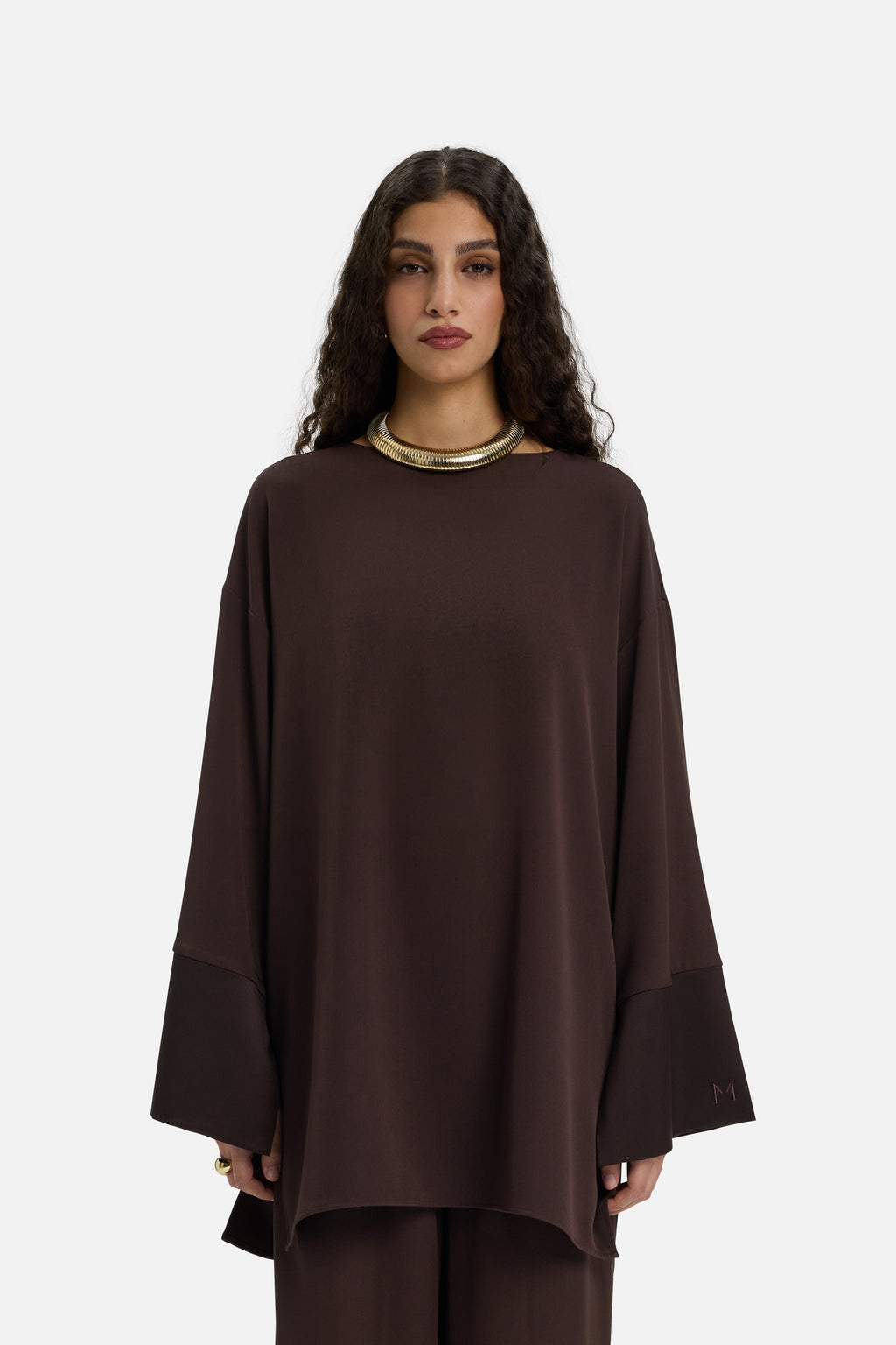Satin Trim Blouse | Dark Brown
