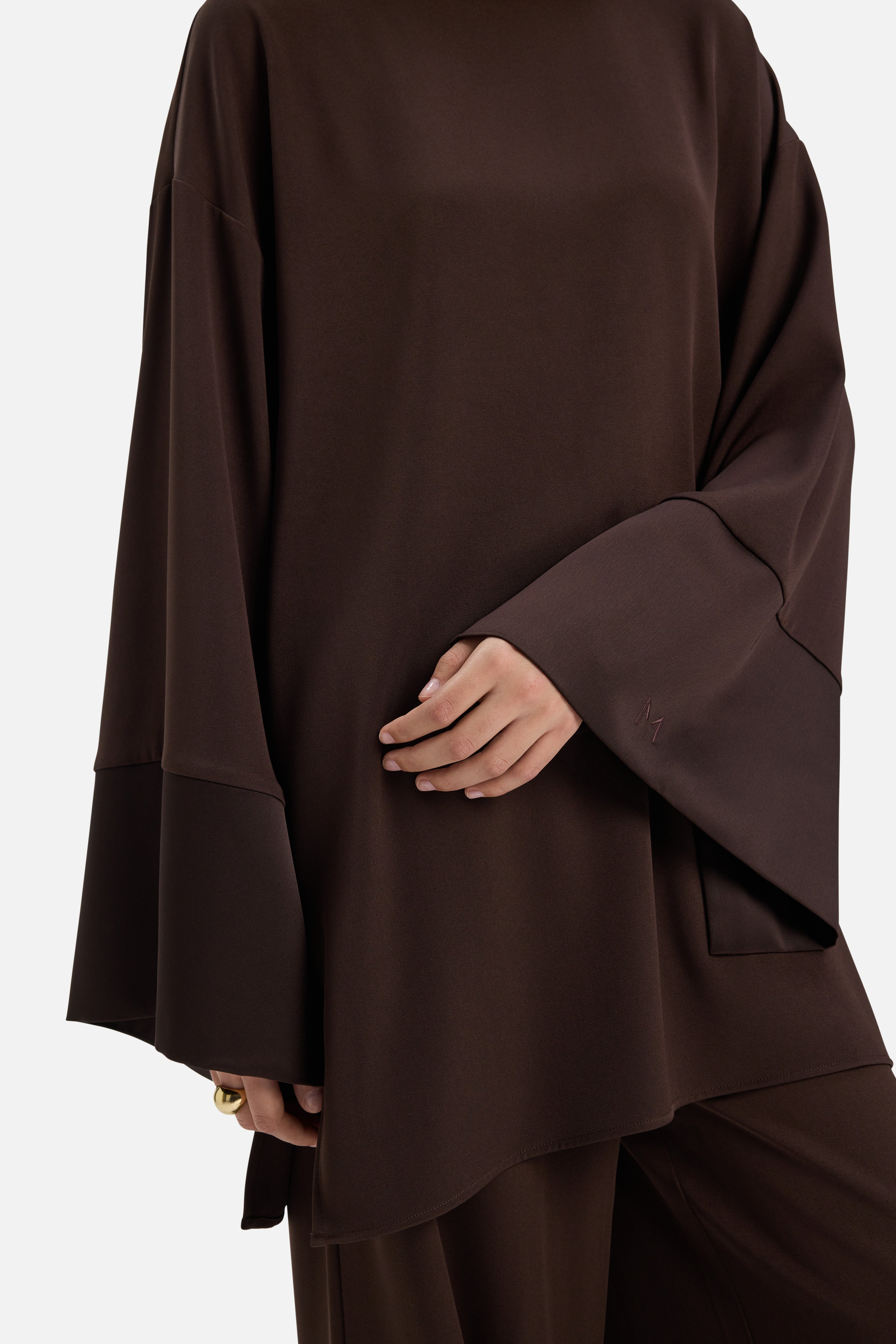 Satin Trim Blouse | Dark Brown