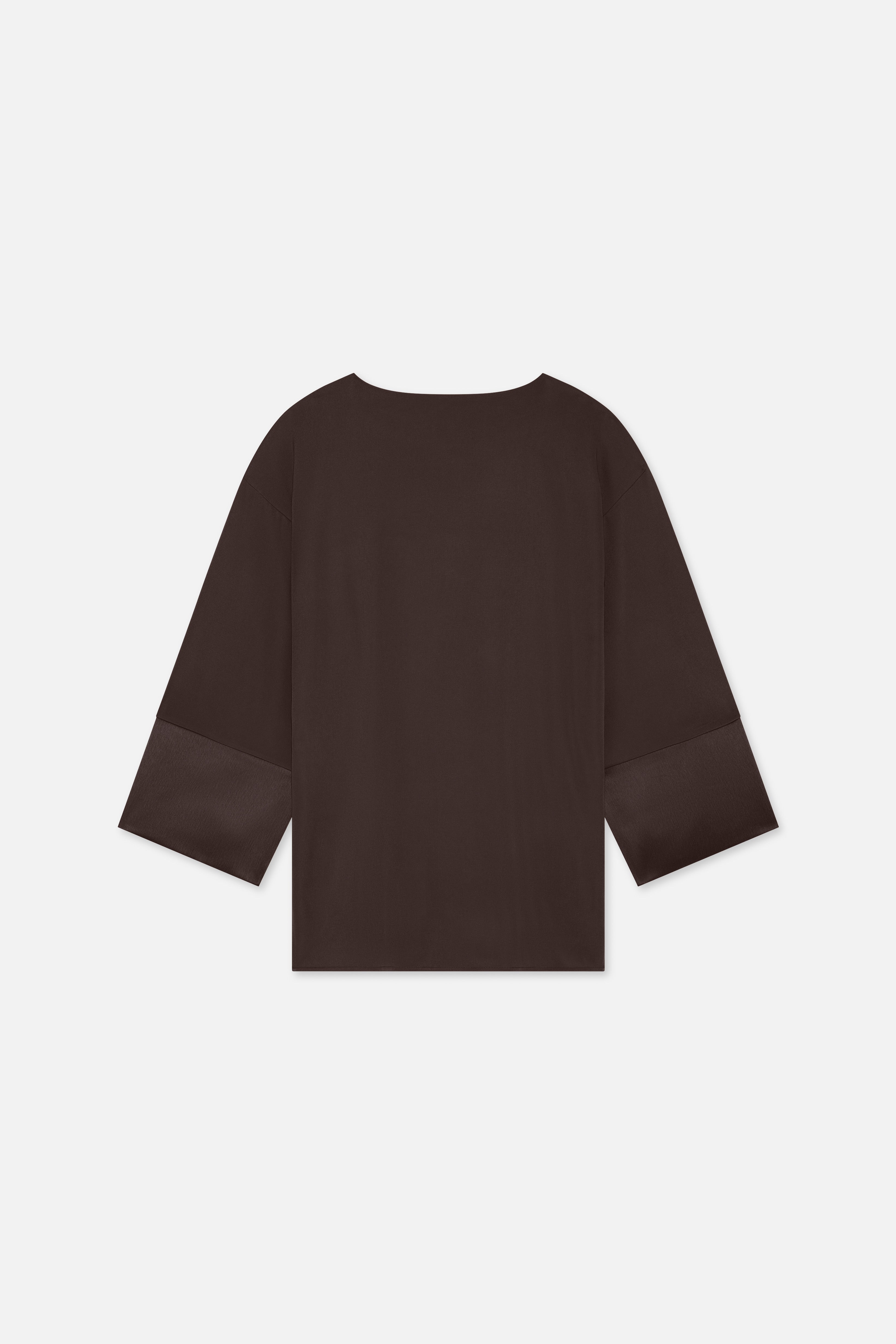 Satin Trim Blouse | Dark Brown