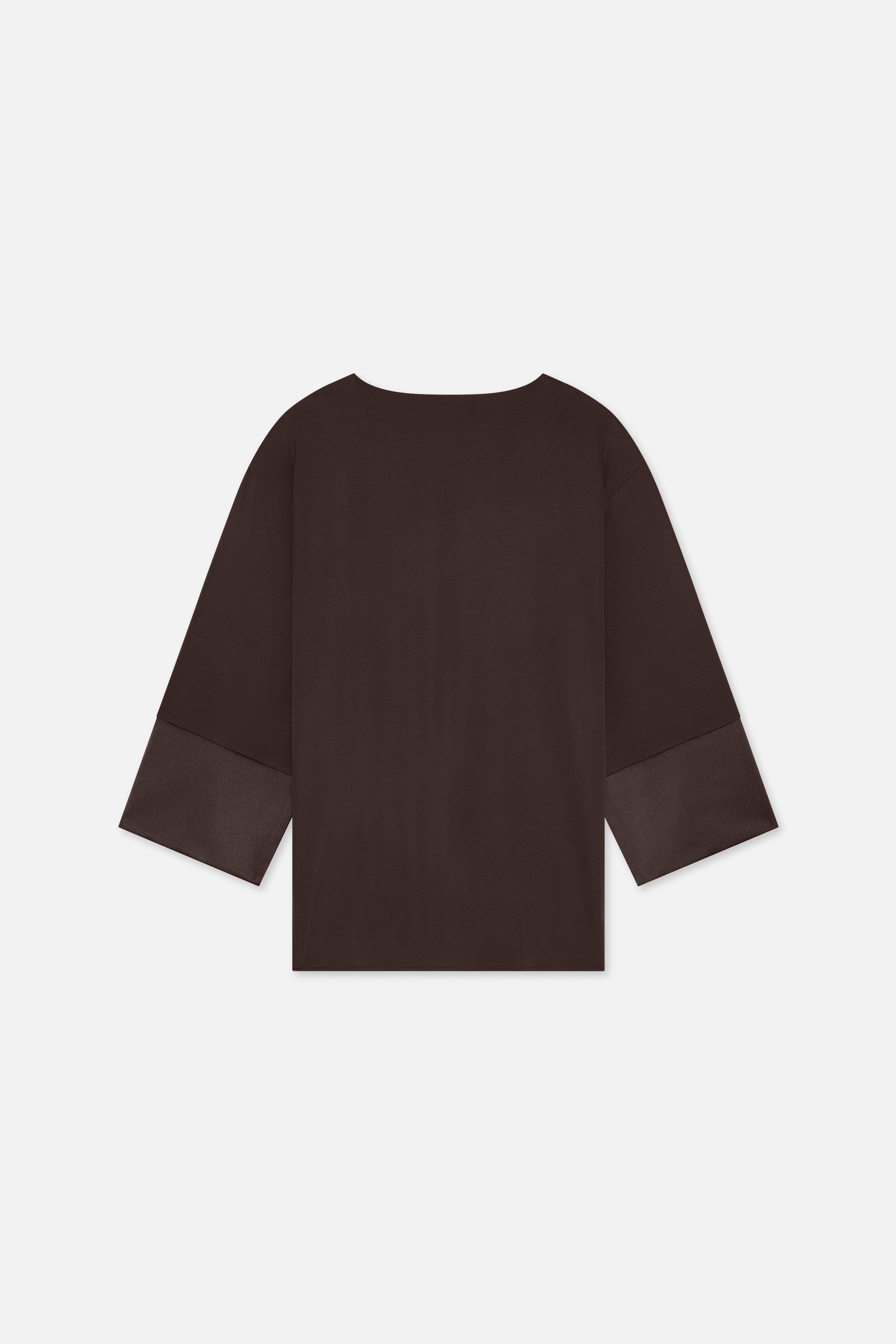 Satin Trim Blouse | Dark Brown