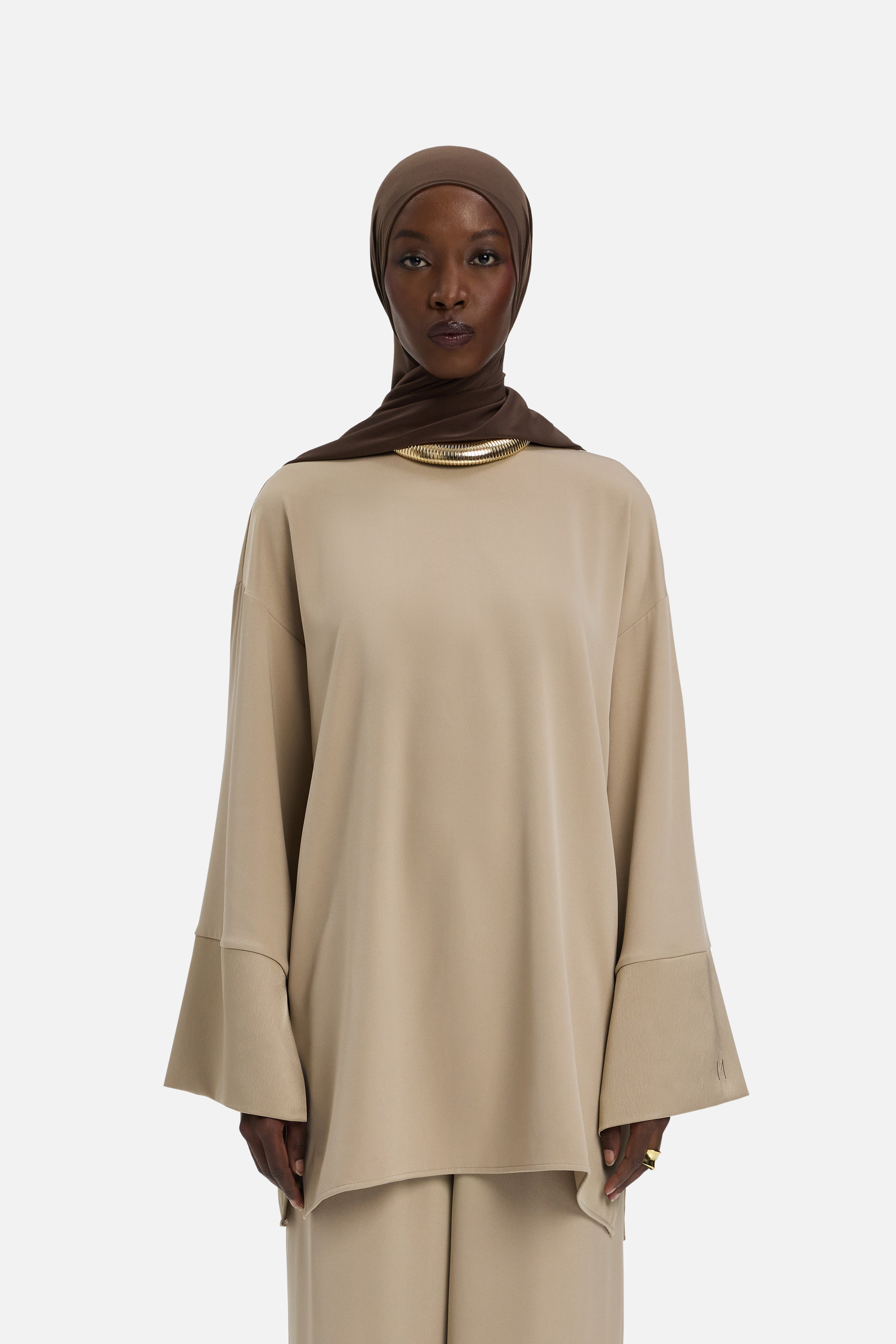 Satin Trim Blouse | Mocha