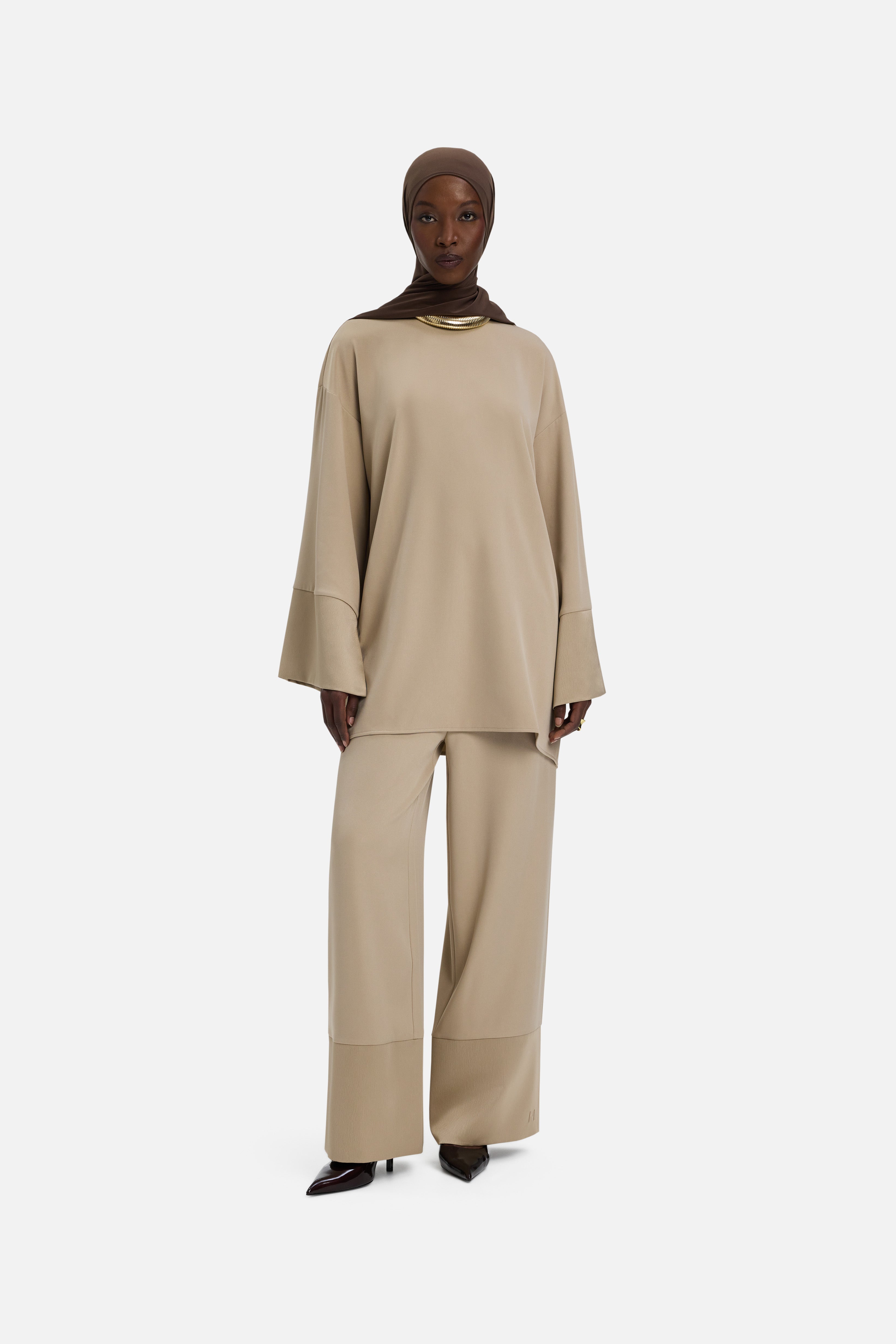 Satin Trim Blouse | Mocha