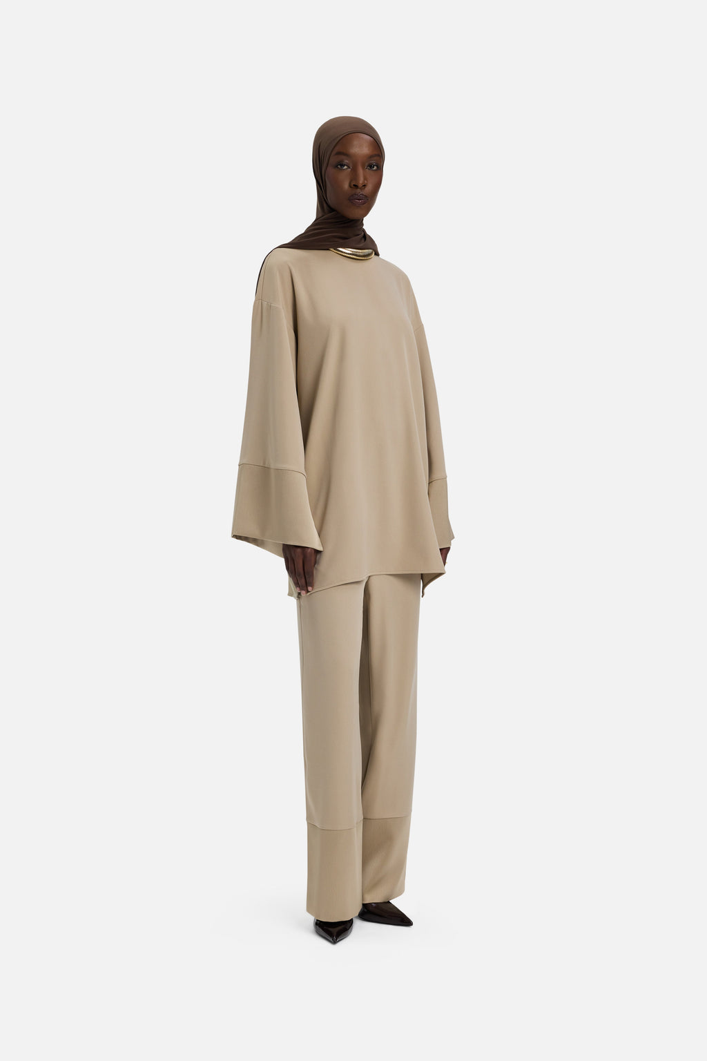 Satin Trim Blouse | Mocha