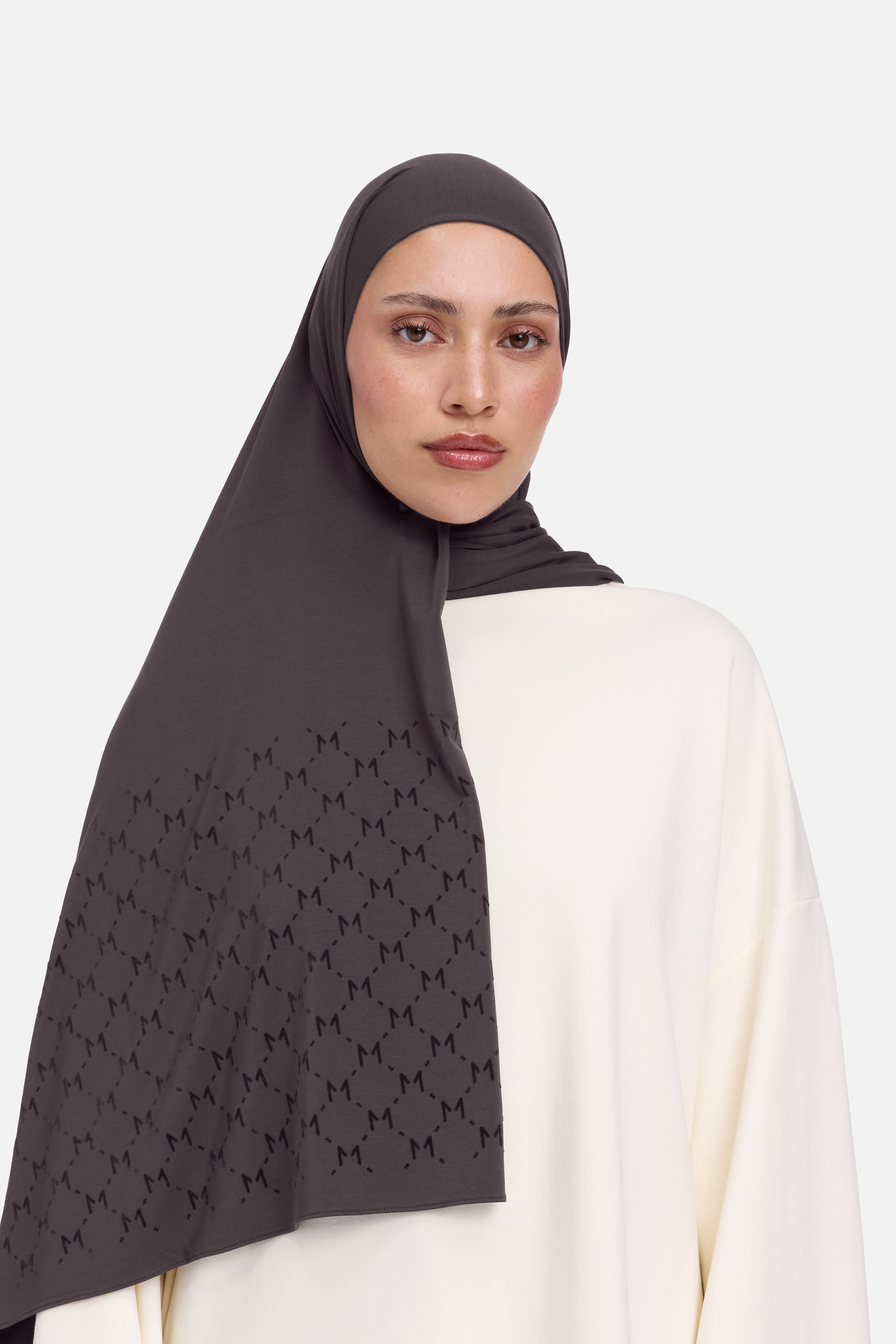 The Monogram Flock Scarf Premium | Aubergine